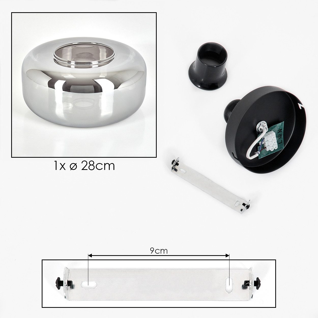hofstein Deckenleuchte runde Deckenlampe aus Metall/Glas in Schwarz/Rauchfarben, ohne Leuchtmittel, im Vintage-Design mit Glasschirm (28 cm), 1 x E27, ohne Leuc – Bild 5 von 5