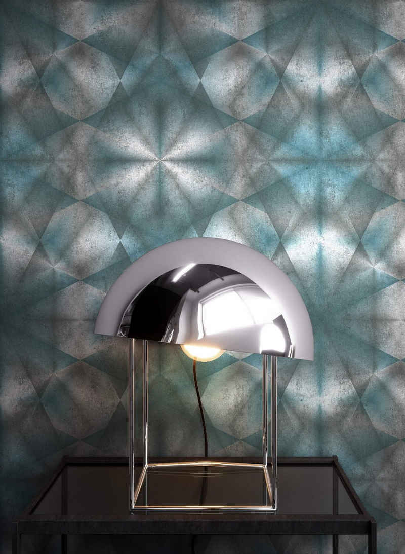 Newroom Vliestapete, Blau Tapete Grafisch Geometrisch - Retrotapete Grau Retro Modern Muster 3D Optik für Wohnzimmer Schlafzimmer Flur