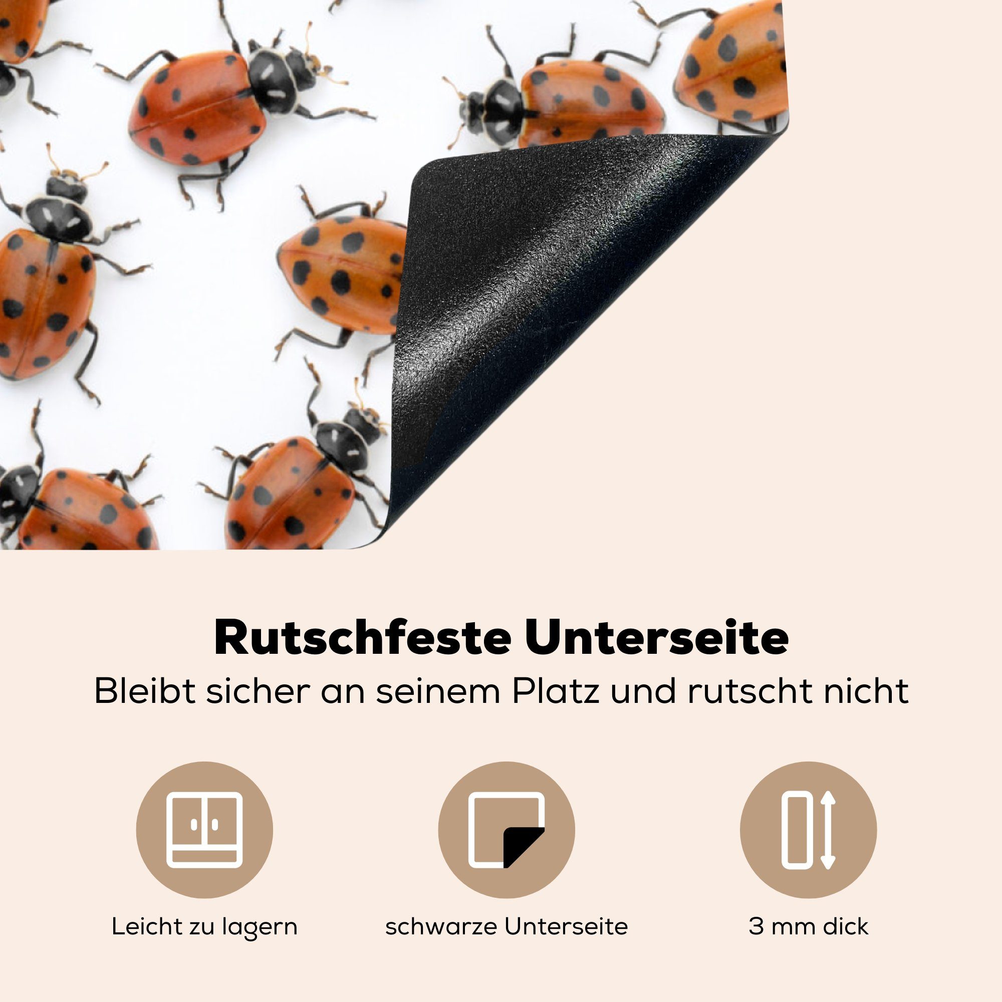 Meer, (1 cm, Marienkäfer Herdblende-/Abdeckplatte für küche MuchoWow Ceranfeldabdeckung, 78x78 Arbeitsplatte tlg), Vinyl,