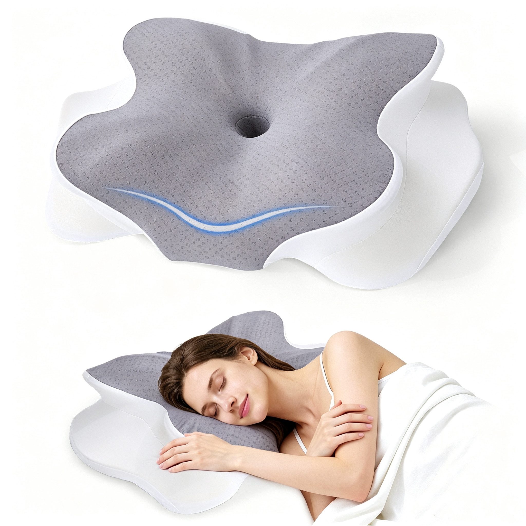 Elegear Nackenstützkissen Nackenkissen orthopädisches kissen kühlend ergonomisches kopfkissen, Füllung: Memory-Schaum, Bezug: Hautfreundlicher Kühlbezug, Seitenschläfer, Bauchschläfer, Rückenschläfer, nackenstützkissen, kopfkissen gegen Nacken-und Schulterschmerzen