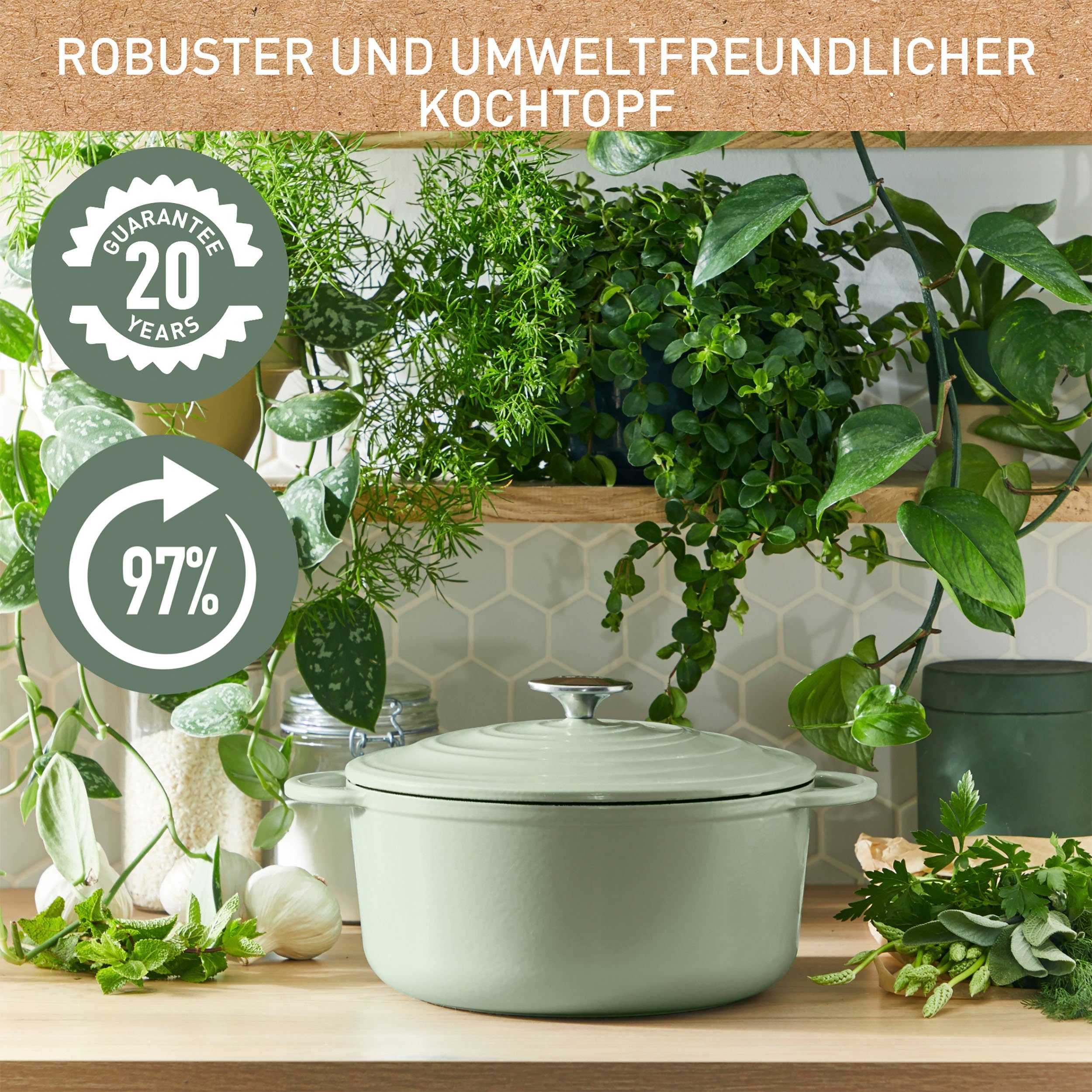 Tefal Kochtopf LOV, Ø25 (1-tlg), Induktion unbedenkliche Gusseisen cm, hellgrün umweltfreundlich, Pigmente,Schongaren