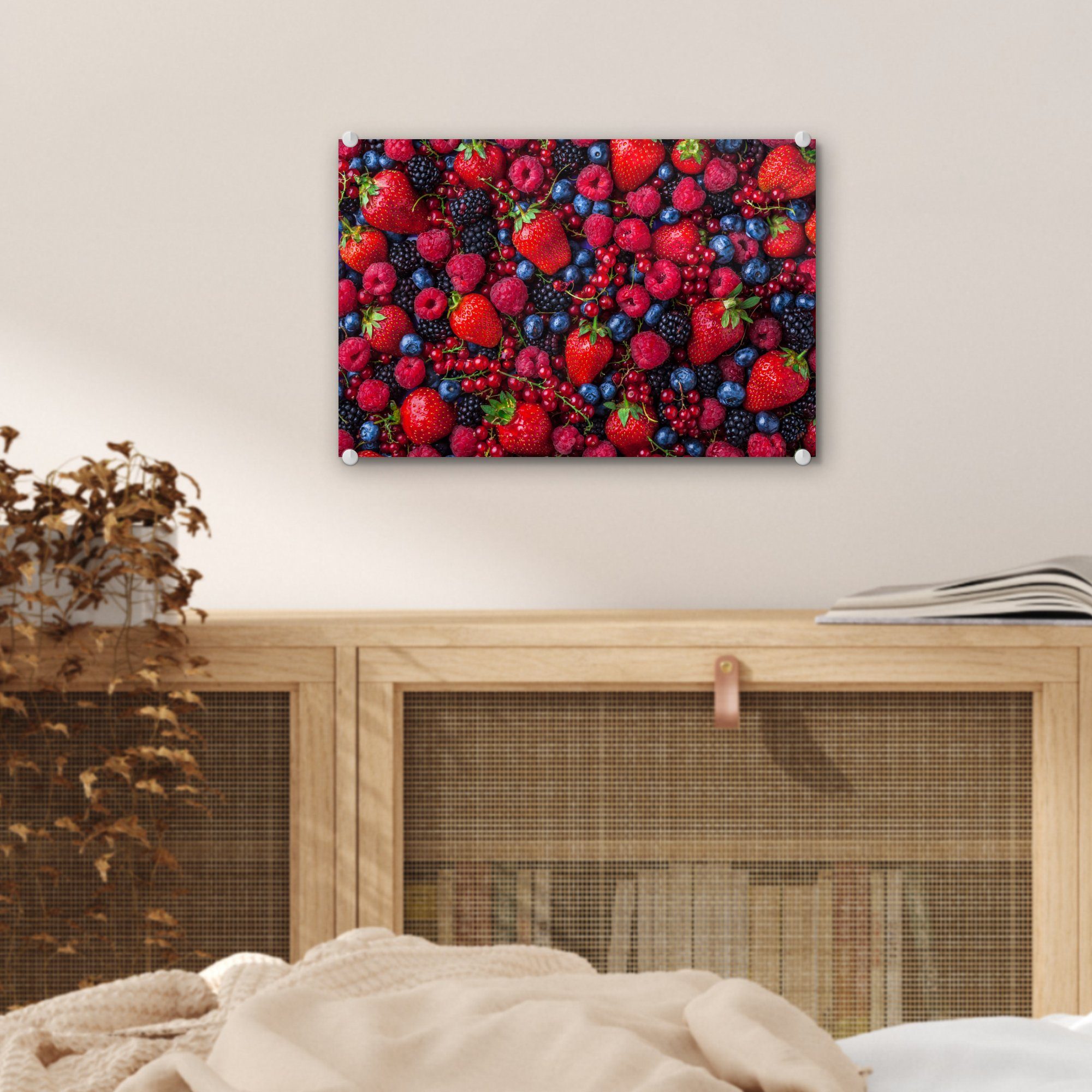 - Obst Wanddekoration Acrylglasbild - - Bilder - Erdbeere, Foto - Glas auf Wandbild auf Wald MuchoWow Glas Glasbilder St), (1