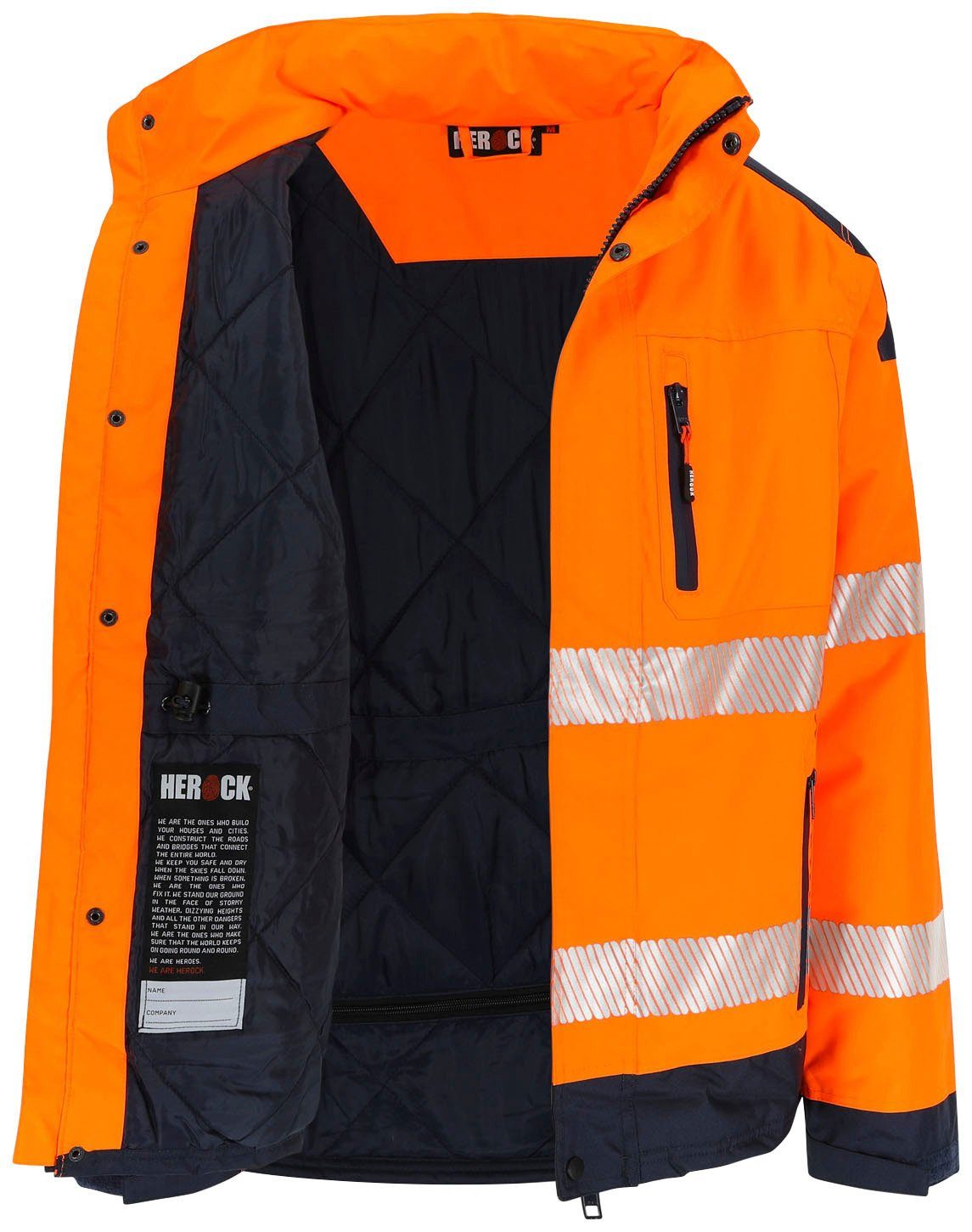 Herock Arbeitsjacke Hodor HIGH VIZ winddicht, Reissverschlusstaschen Regenjacke, viele atmungsaktiv, orange