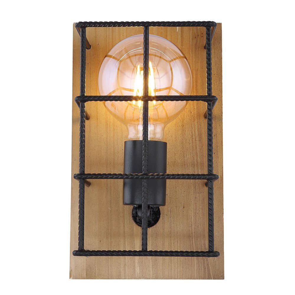 etc-shop Wandleuchte, Leuchtmittel nicht Käfig Holzlampe Wandleuchte schwarz aufwärts braun inklusive, Betonstahl-Gitter