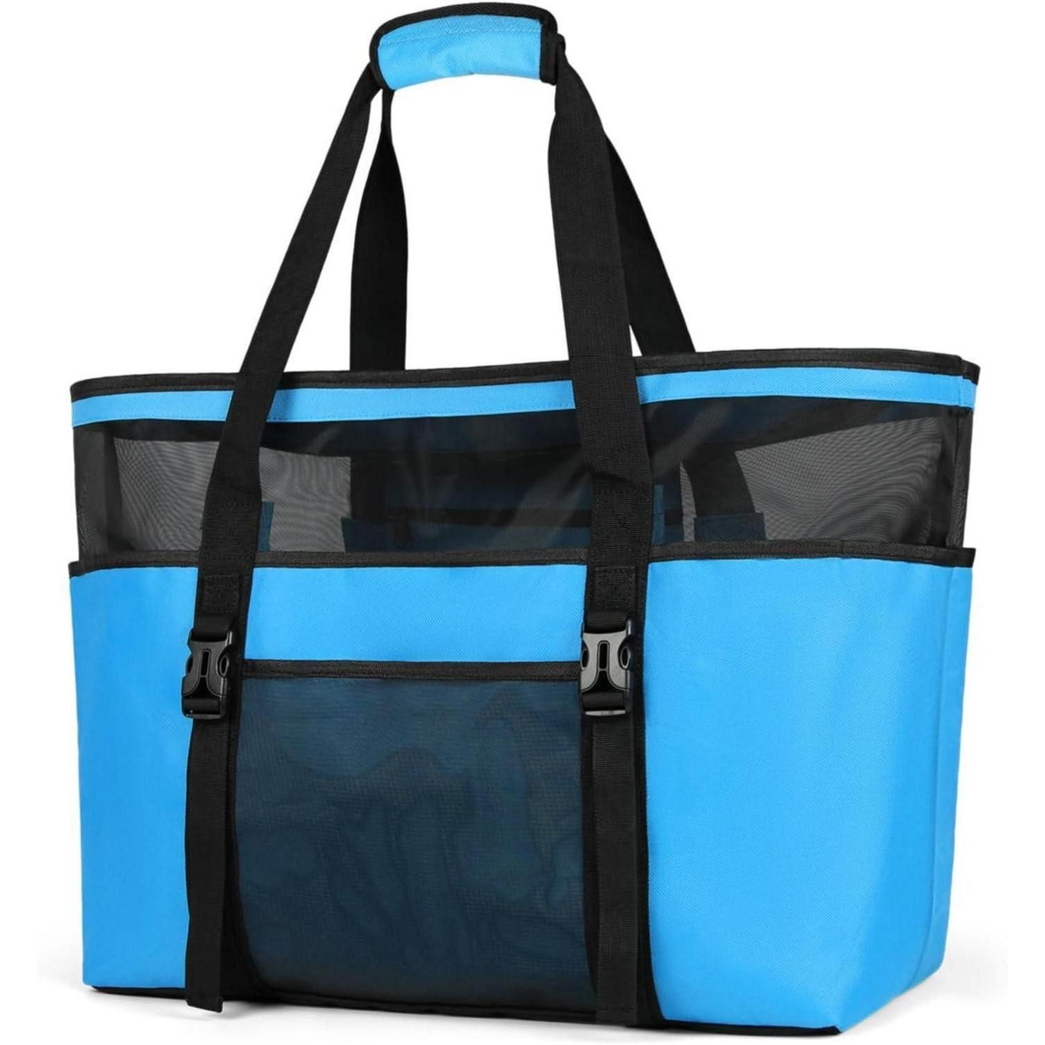 XL-Strandtasche Strandtasche XXL Damen Wasserdicht Mesh Beach Bag Blau