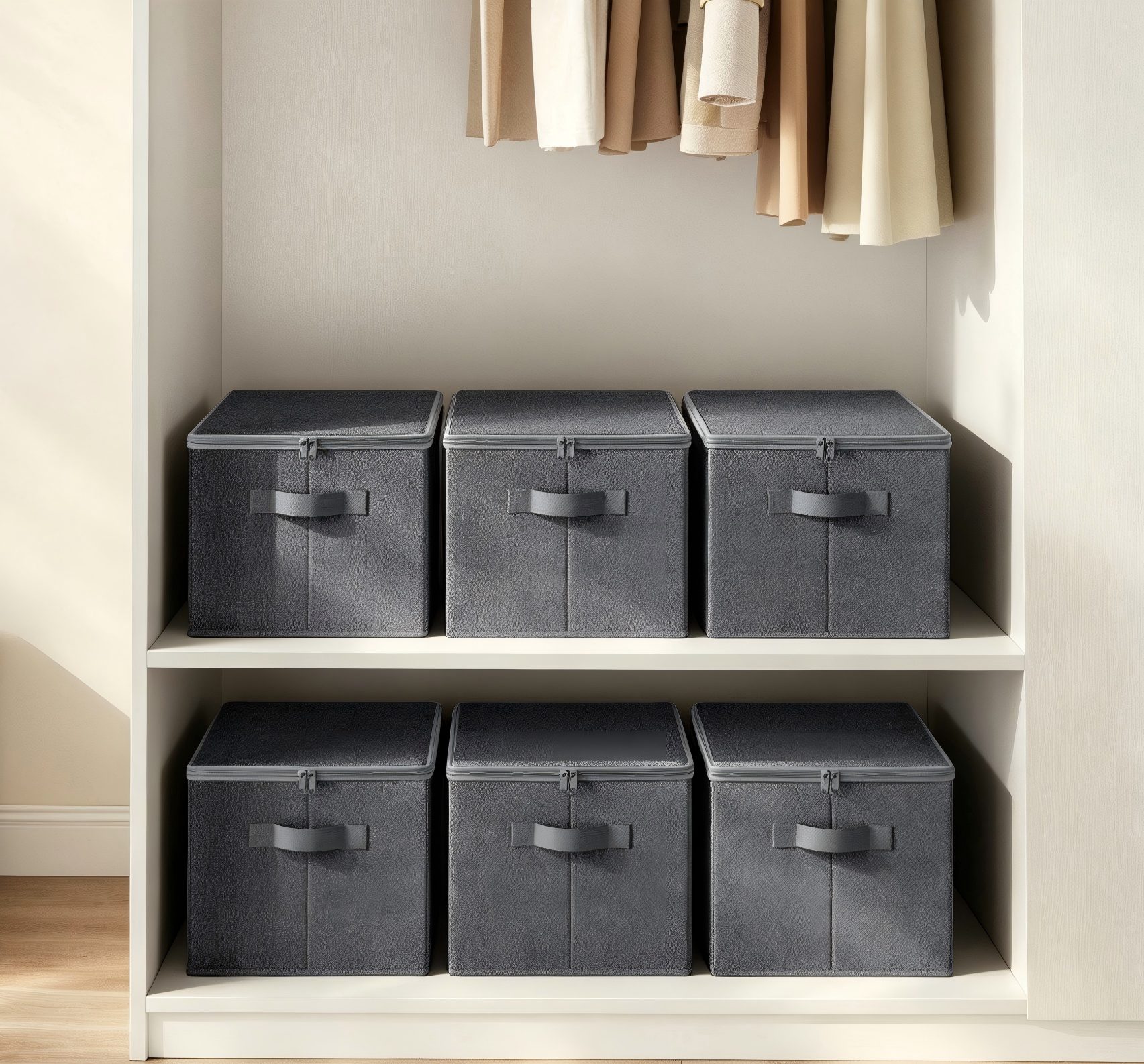 SONGMICS Aufbewahrungsbox mit Deckel, faltbare Stoffbox mit Griffen, Aufbewahrung für Kleidung, 3er Set, 40 x 30 x 25 cm, Vliesstoff