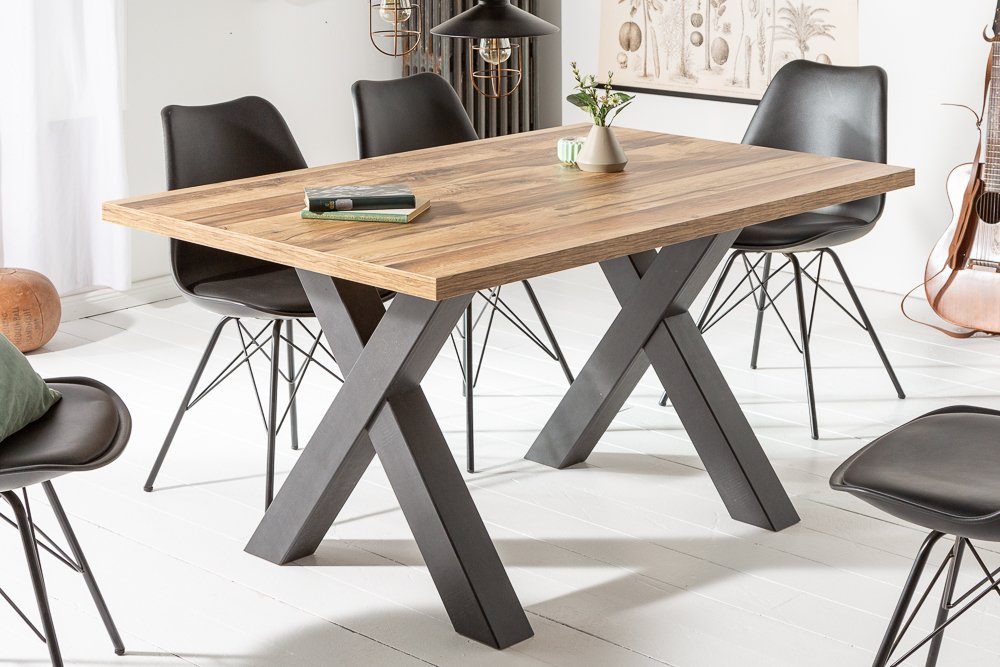 riess-ambiente Esstisch MONTREAL 140cm natur / schwarz (Einzelartikel, 1-St), Eiche-Holz-Design · X-Gestell · bis 6 Personen · Industrial