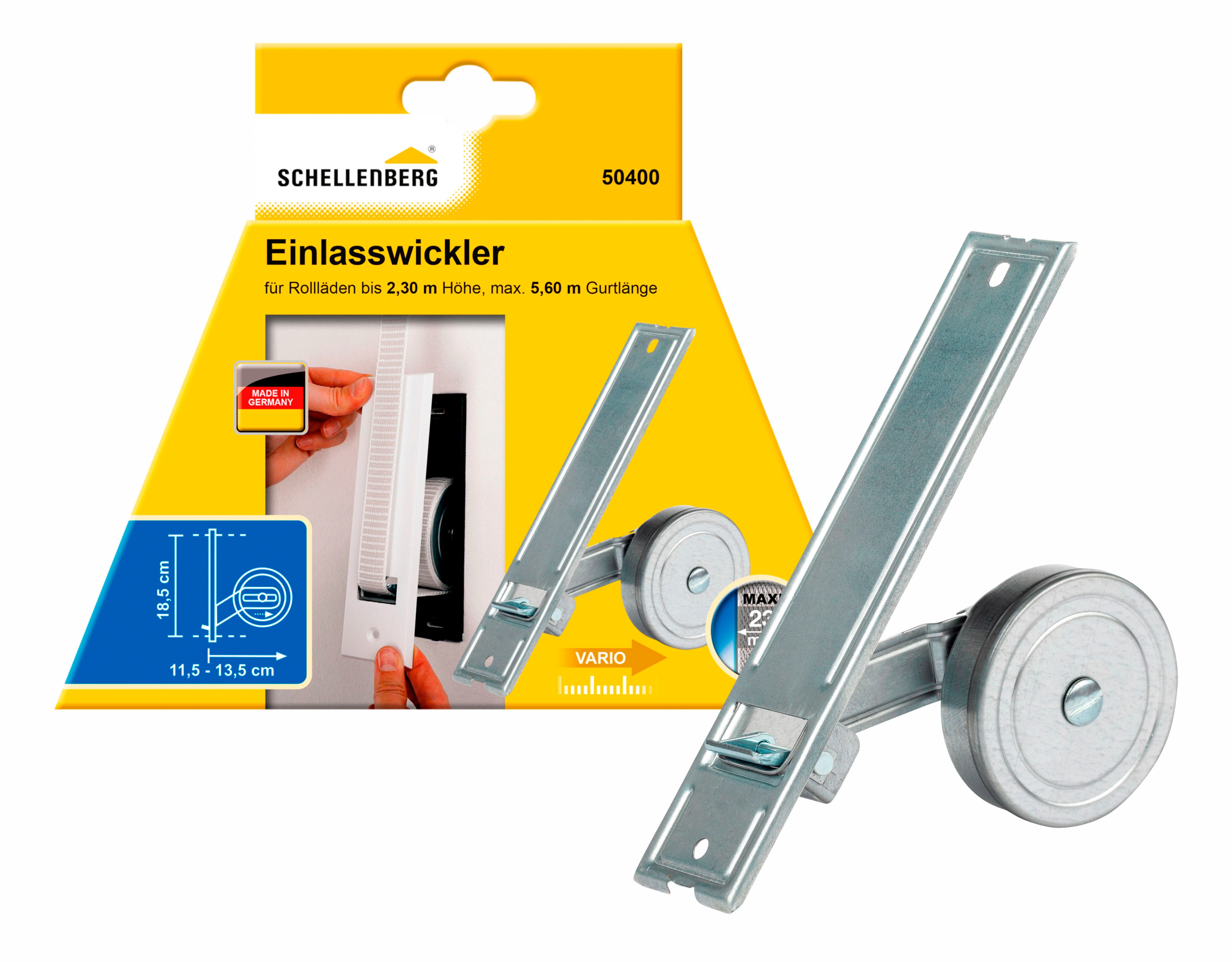 SCHELLENBERG Einlass-Gurtwickler für das Rollladensystem Maxi, Lochabstand 18,5 cm, Unterputz-Montage, Gurtbreite 23 mm, Set, 1-tlg., für Rollladengurte mit 23 mm Breite