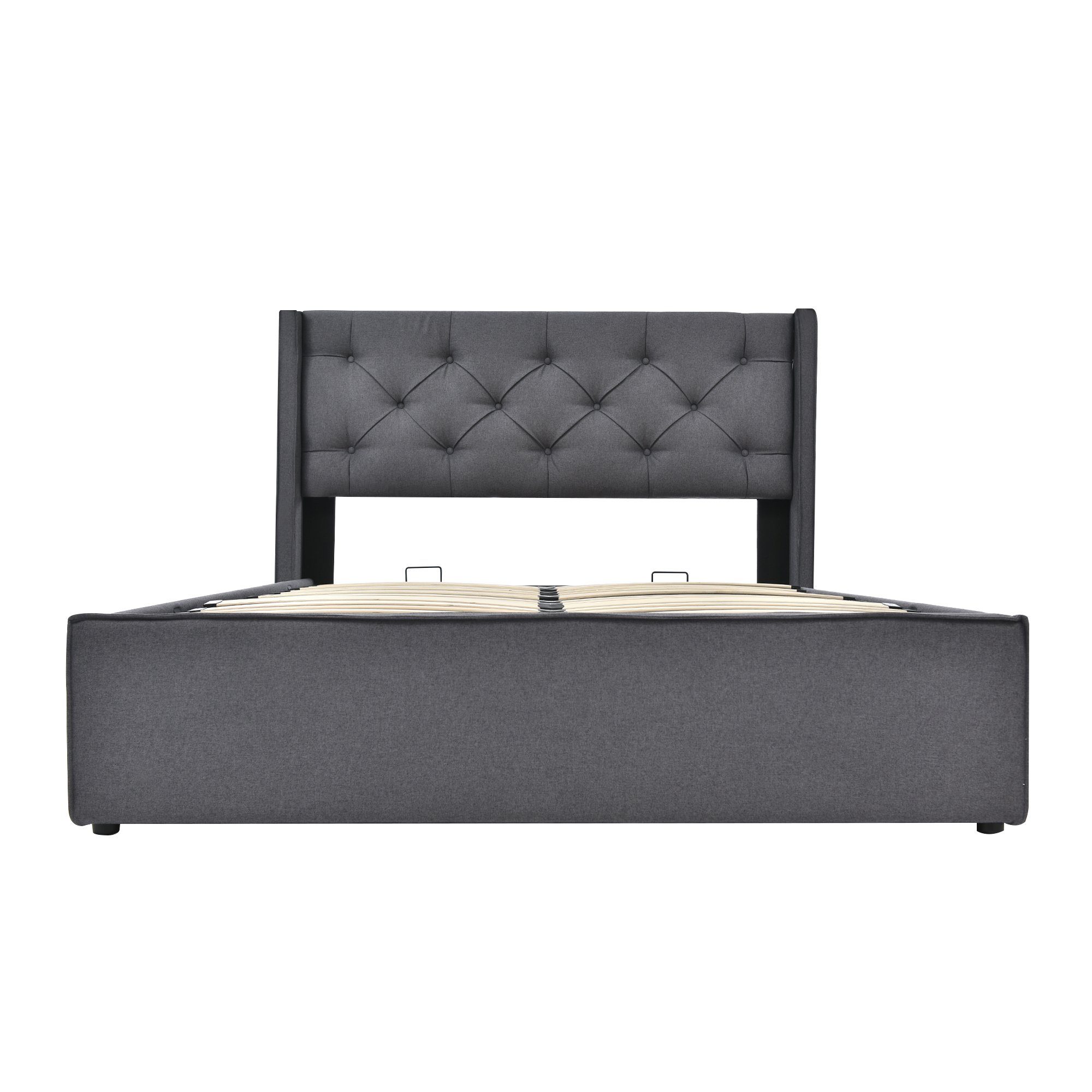 Boxspringbett (Polsterbett Doppelbett 160x200 cm mit edler Knopfheftung), Hydraulisches Funktionsbett mit Bettkasten und Lattenrost, Baumwolle