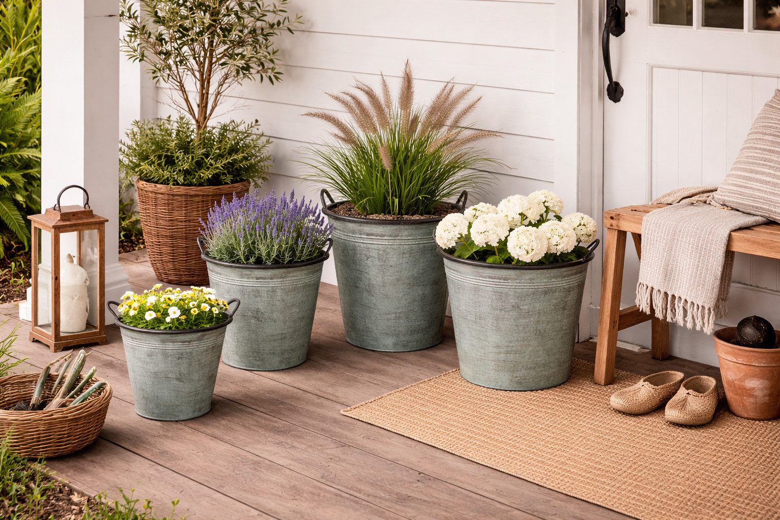 finehomegarden Pflanzkübel Eimer mit Griff Metall Ø20-24/27+31cm H21/23/26+29cm Pflanzkübel (1 St), Pflanztopf 4Größen wählbar Topf / Paket – Bild 4 von 4