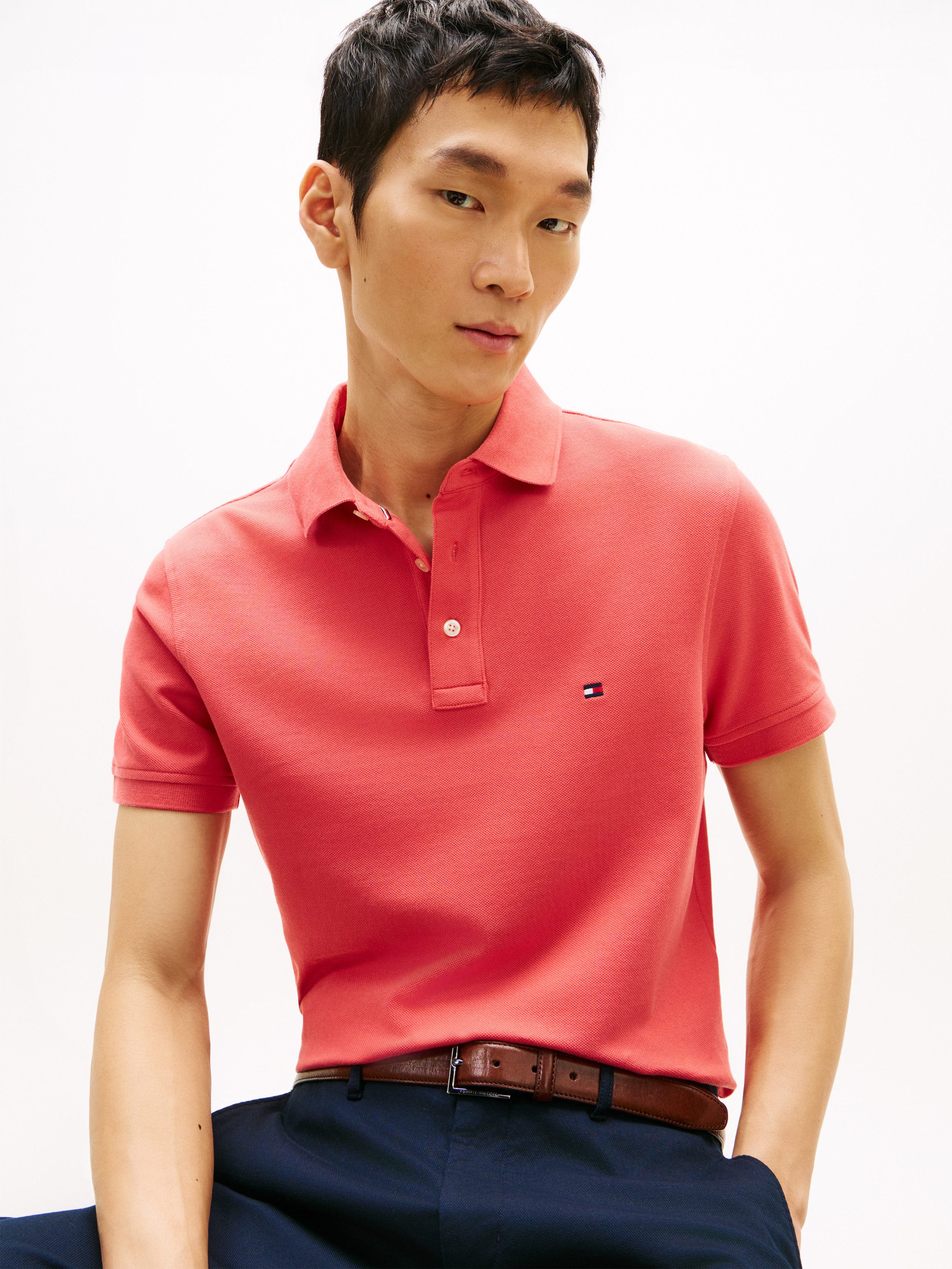 Tommy Hilfiger Poloshirt 1985 SLIM POLO Markenstickerei, aus Baumwoll-Piqué