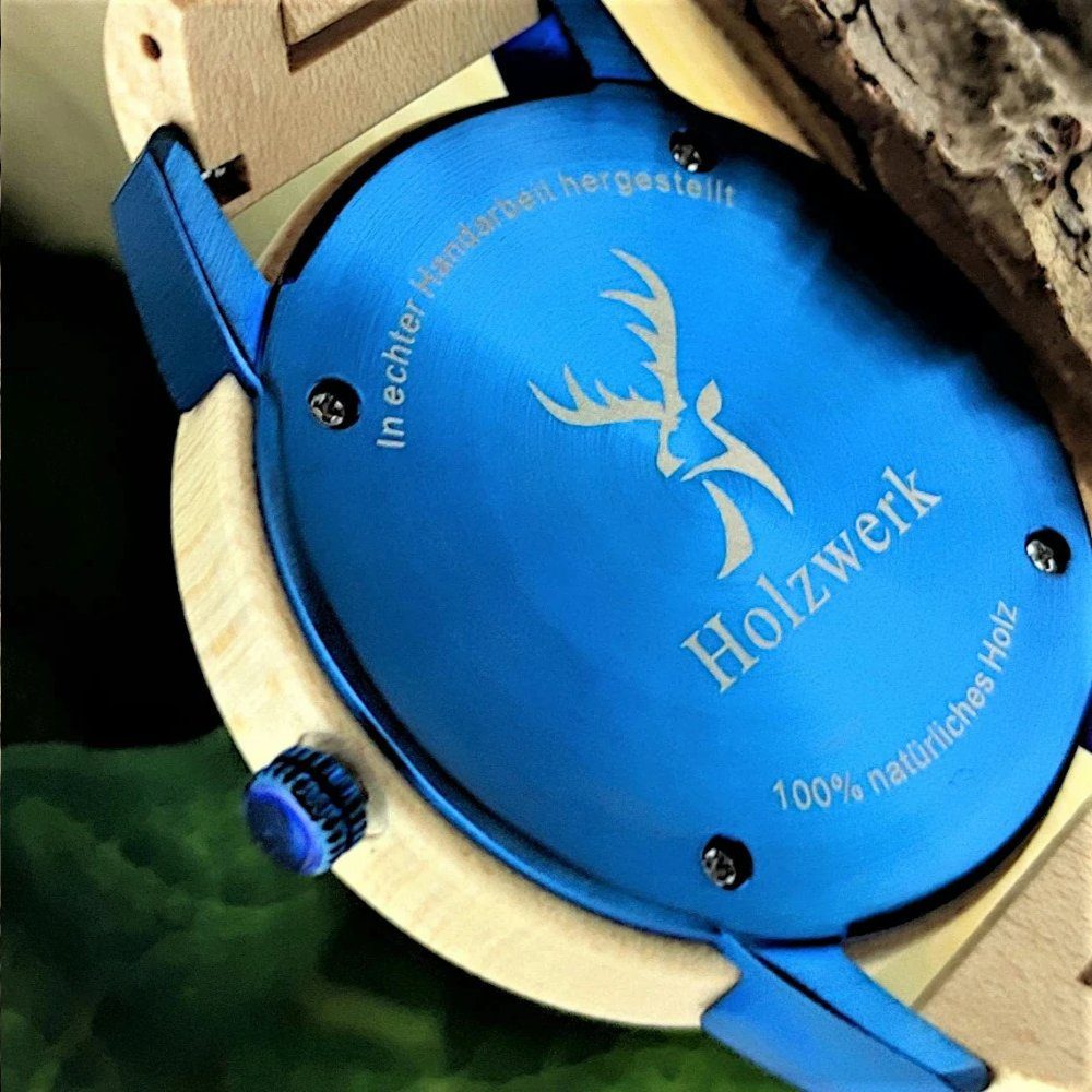 Armband & Uhr Holzwerk blau weiß HEIDENAU Damen Quarzuhr Holz & mit Datum, beige, Herren