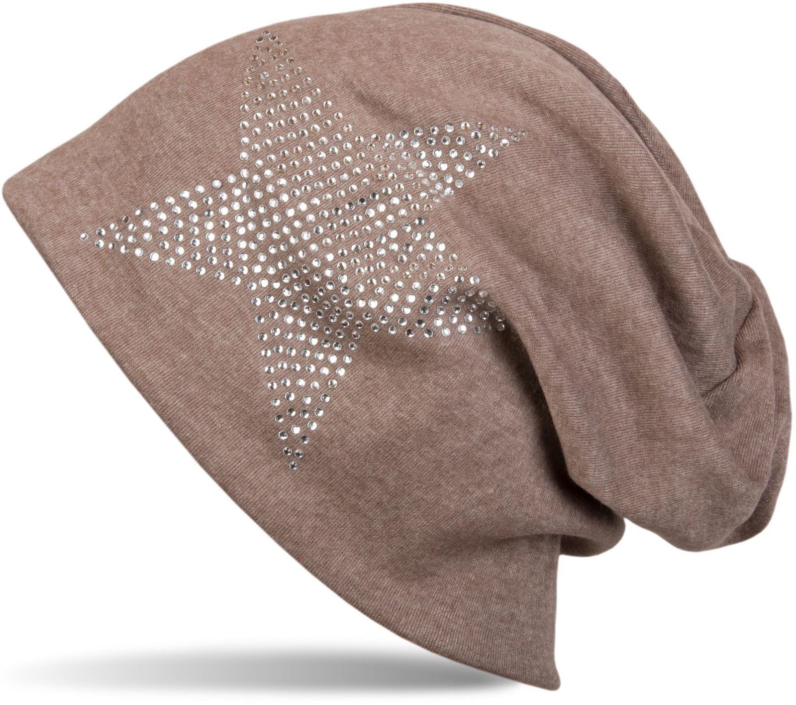 styleBREAKER Beanie (1-St) Warme Beanie Mütze mit Strass Stern Braun