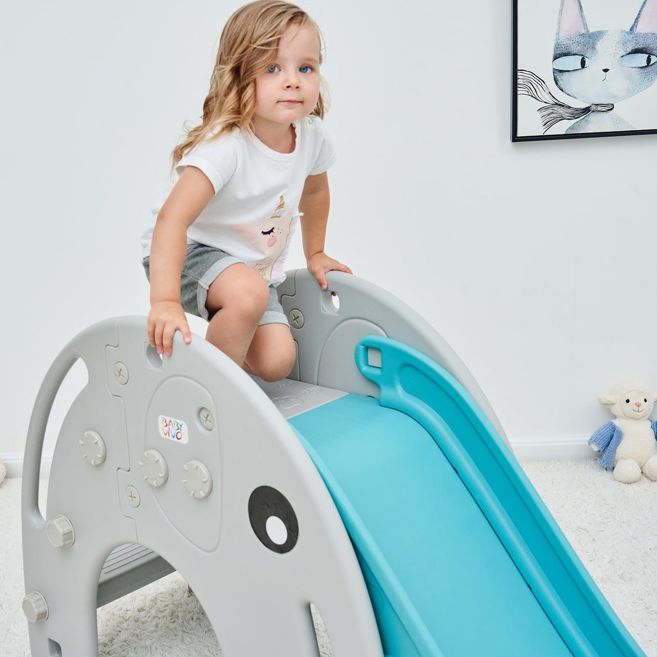 Vivo Indoor-Rutsche in Baby Grau / Rutsche - Kinderrutsche / Elefant Türkis