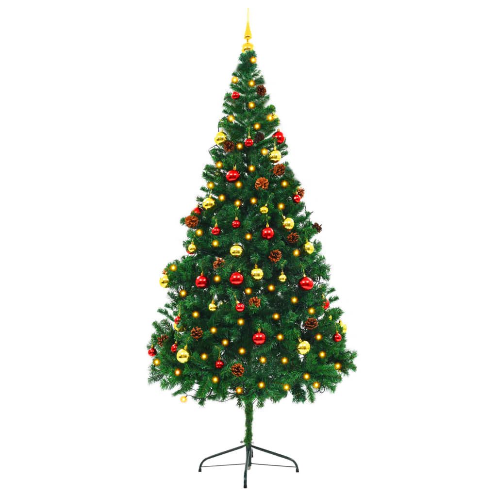 vidaXL Künstlicher Weihnachtsbaum 210 x 110 cm Künstlicher Weihnachtsbaum mit Kugeln und LEDs Grün 210 c