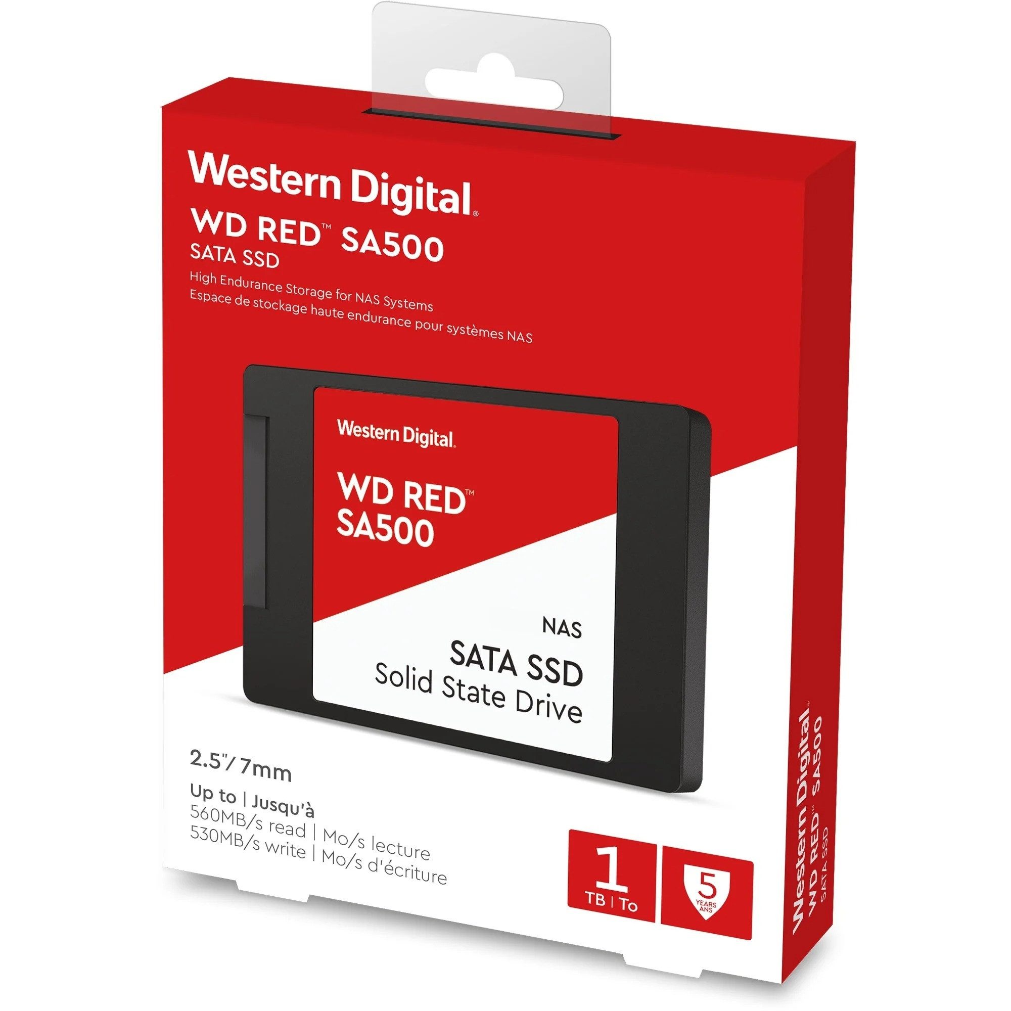 Western Digital WD Red SA500 1TB NAS SSD SATA 2.5 Zoll 1000GB interne SSD (1 TB) 2,5 Zoll" 560 MB/S Lesegeschwindigkeit, 530 MB/S Schreibgeschwindigkeit, NAS-optimiert, 3D NAND, Dauerbetrieb geeignet, hohe TBW
