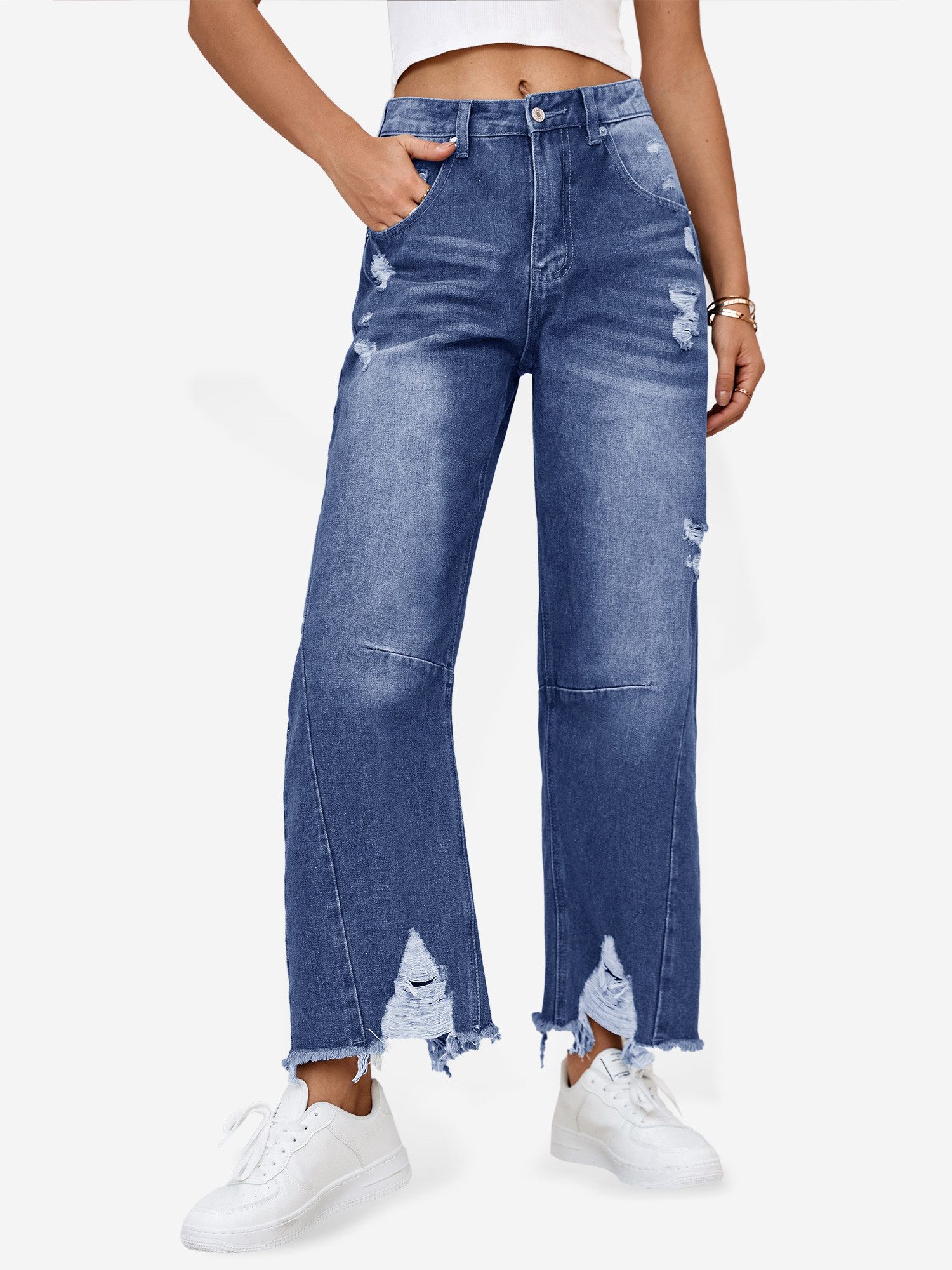 Imily Bela Destroyed-Jeans Damen Loose Barrel Jeans (Packung, 1-tlg., 1per-Pack) 5-Pocket-Style