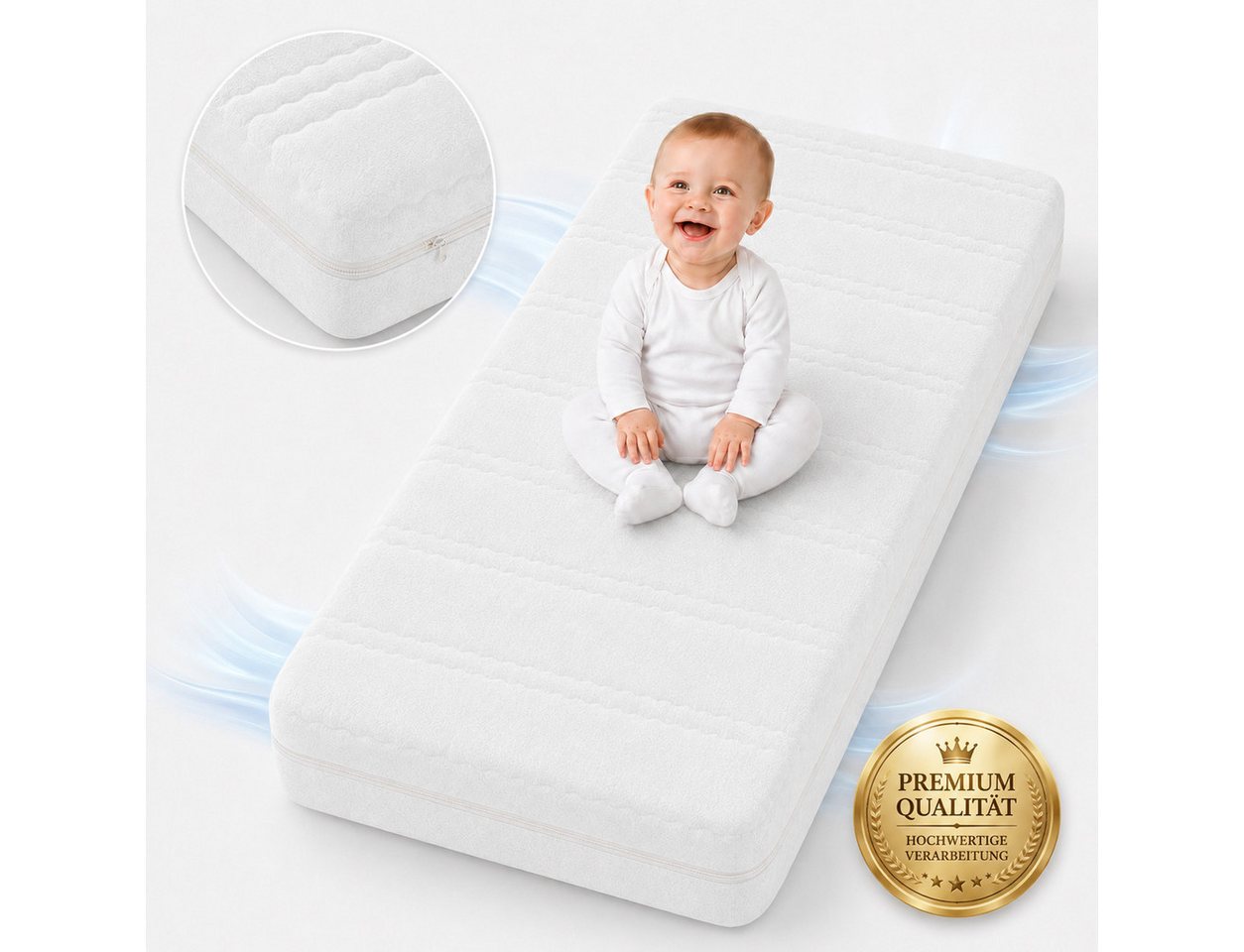 Babymatratze Kindermatratze – Wasserdicht, Hautfreundlich & Terry-Bezug für Babys, Best for Kids, 10 cm hoch, (1-teilig, 1 St), allergikergeeignet, abnehmbarer, waschbarer Bezug