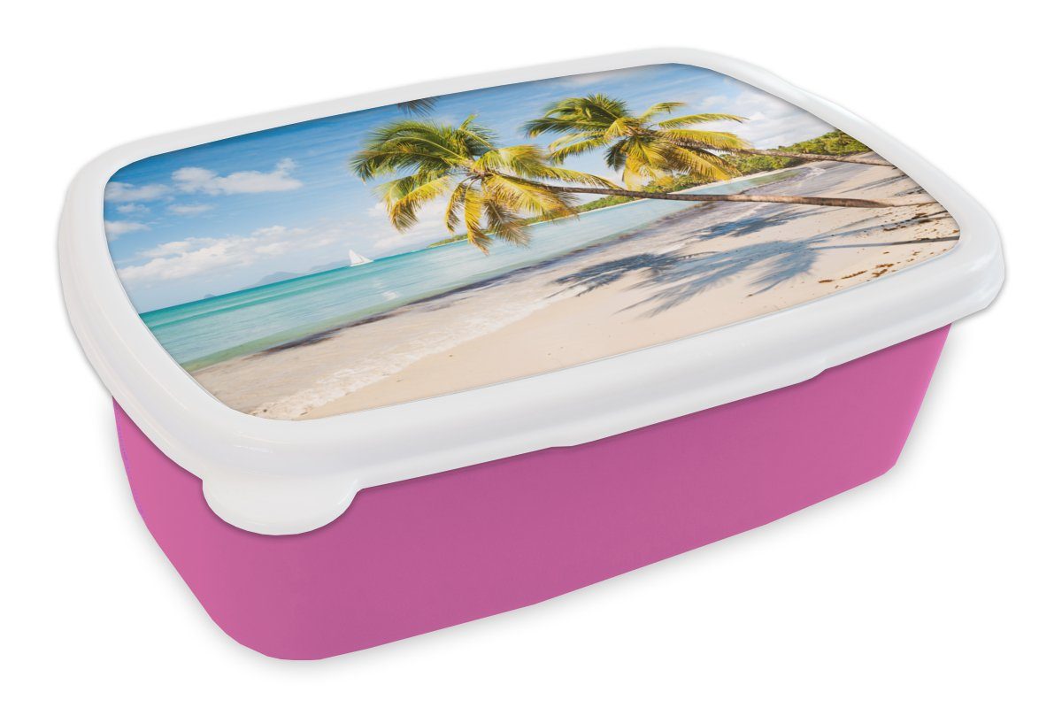 Kunststoff, Kinder, Brotdose Erwachsene, rosa Mädchen, - für MuchoWow Snackbox, (2-tlg), Lunchbox Palme Brotbox Schatten, - Strand Kunststoff