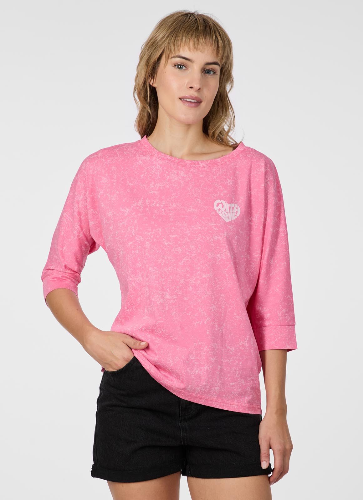 Ragwear 3/4-Arm-Shirt SHIMONA PRINT Bequemer Fit mit Herz-Print und ausgewaschener Optik