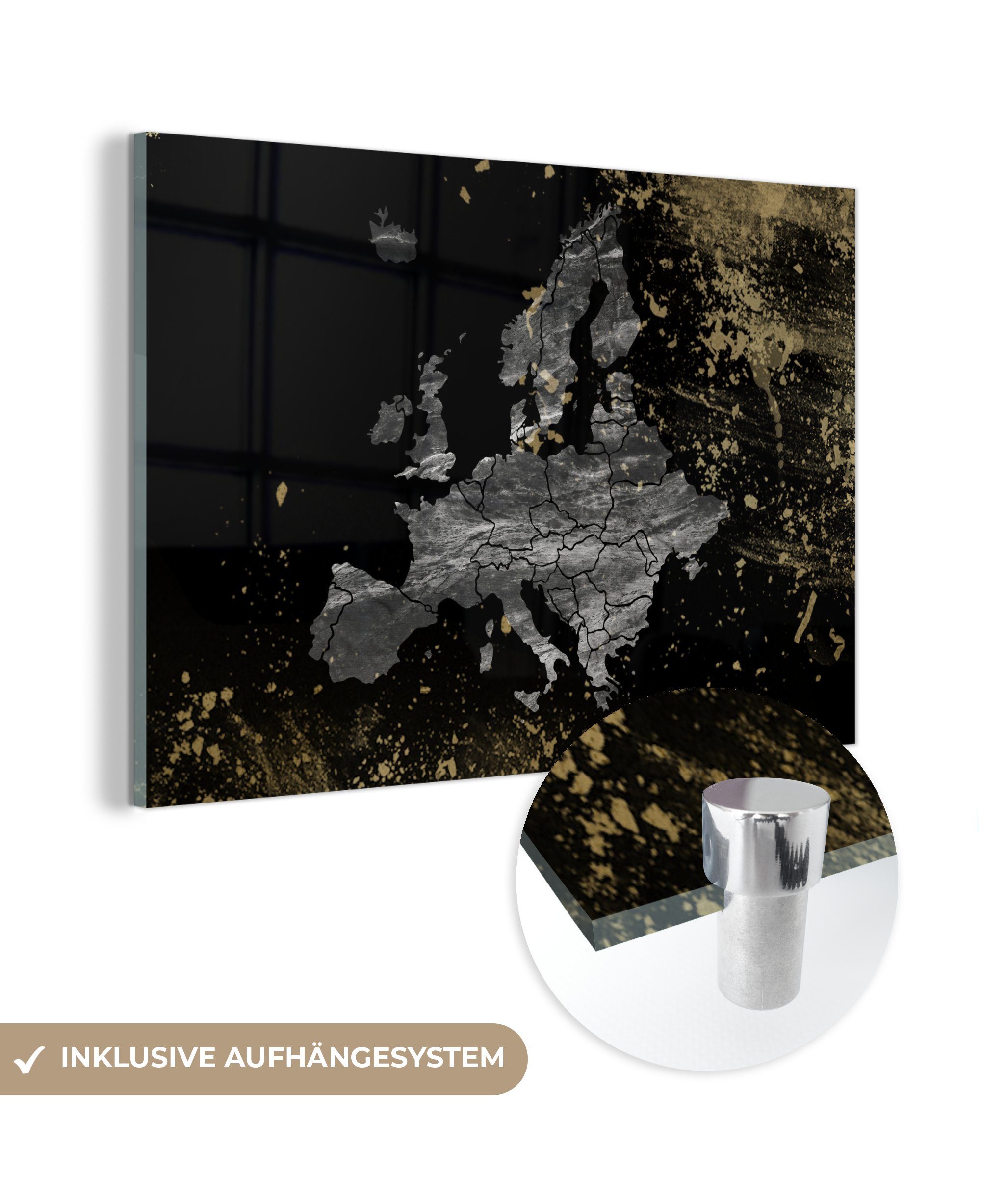 & St), Wohnzimmer Schlafzimmer - Europa Acrylglasbilder - (1 MuchoWow Acrylglasbild Grau, Karte
