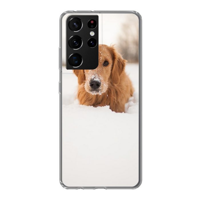 MuchoWow Handyhülle Hund - Schnee - Winter Phone Case Handyhülle Samsung Galaxy S21 Ultra Silikon Schutzhülle