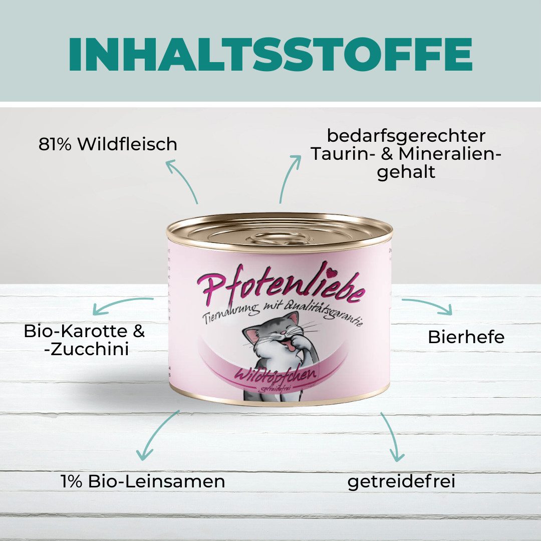 Pfotenliebe Wildtöpfchen - getreidefrei 6x100g, Nassfutter für: Katzen