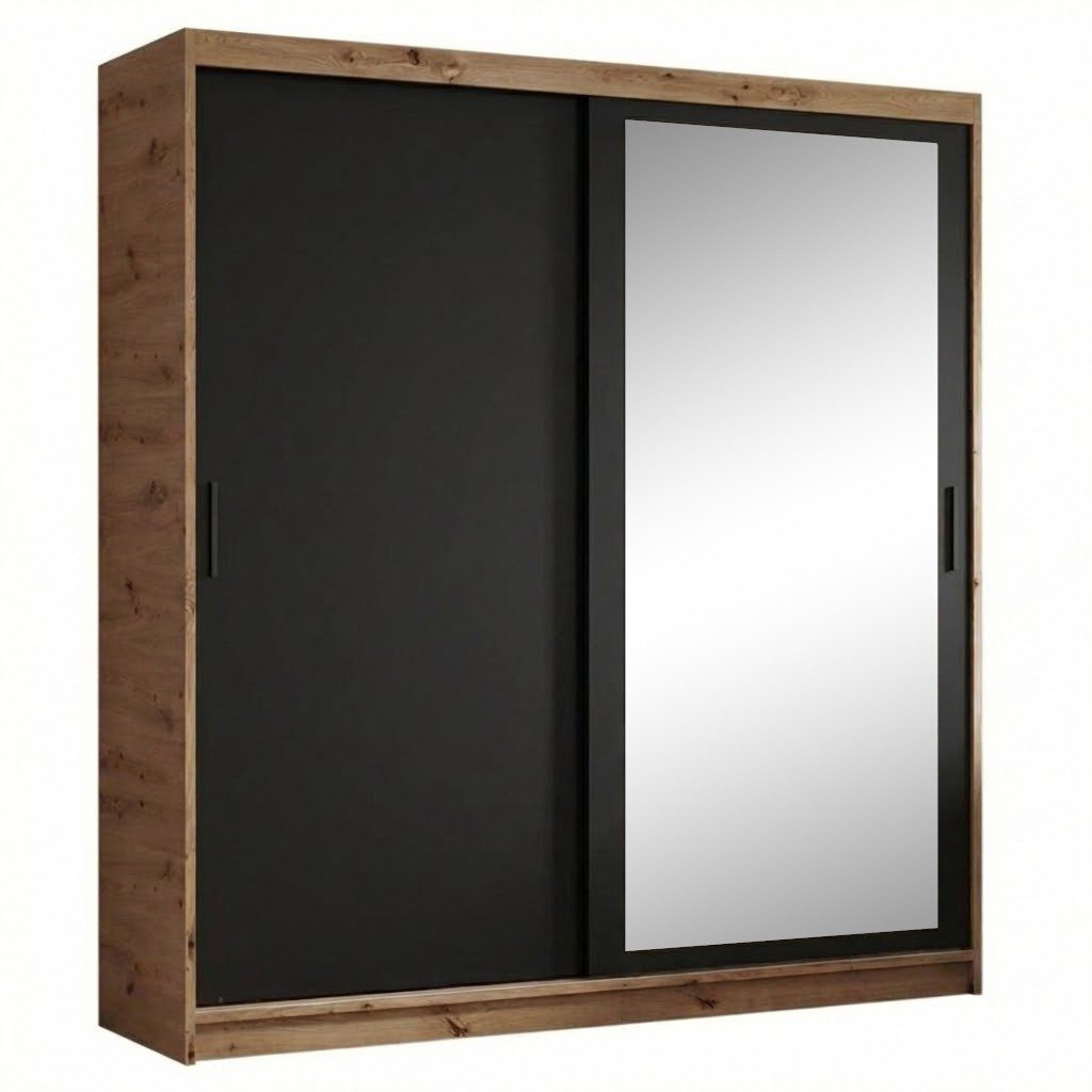 Beautysofa Kleiderschrank HELA (Schrank mit Spiegel, Breite: 100 cm, 120 cm oder 180 cm) Weiß, Schwarz oder Schwarz + Artisan