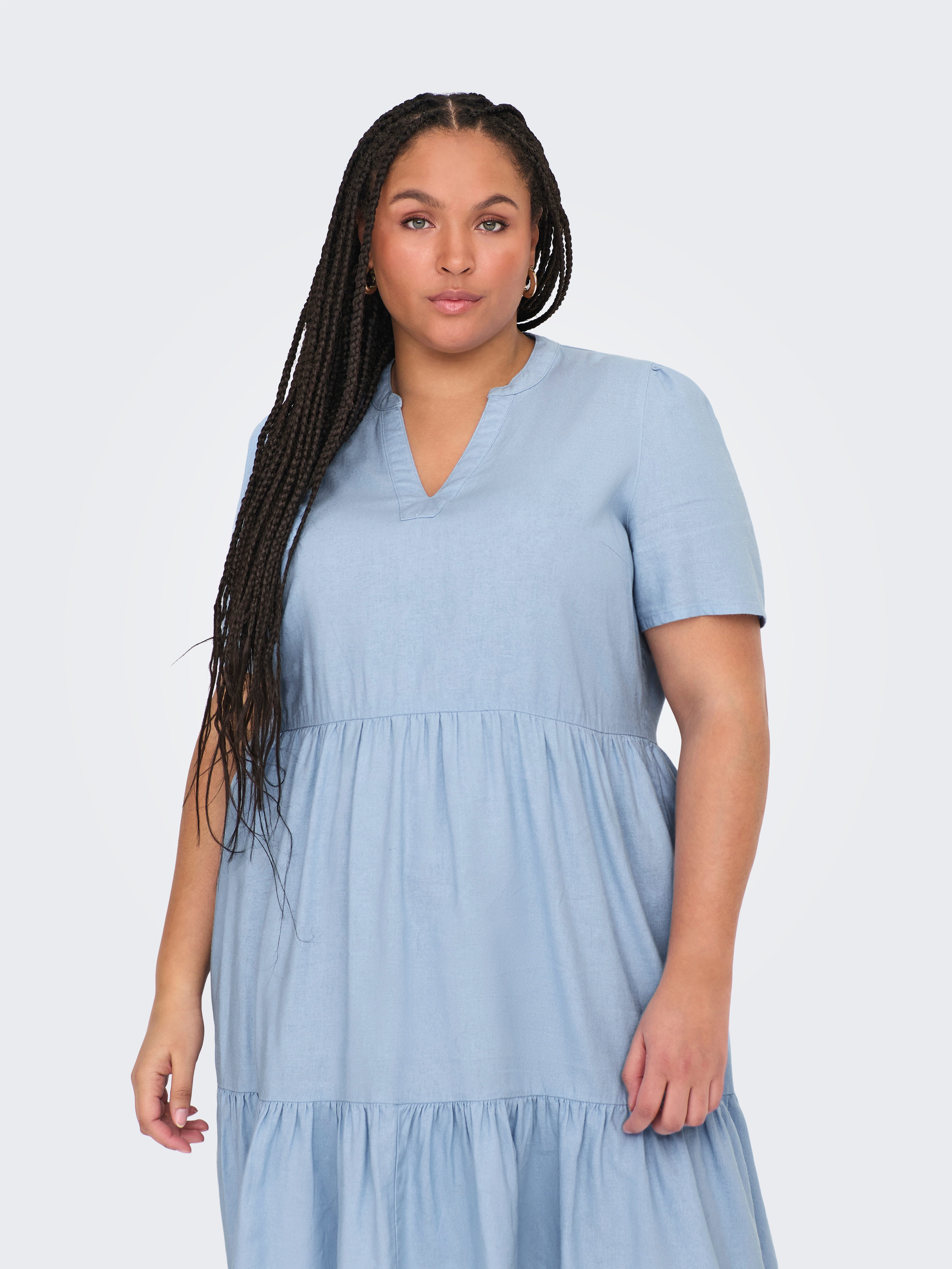 ONLY CARMAKOMA Minikleid CARTIRI-CARO S/S V-NECK LIN DRESS TLR Sommerkleid günstig online kaufen