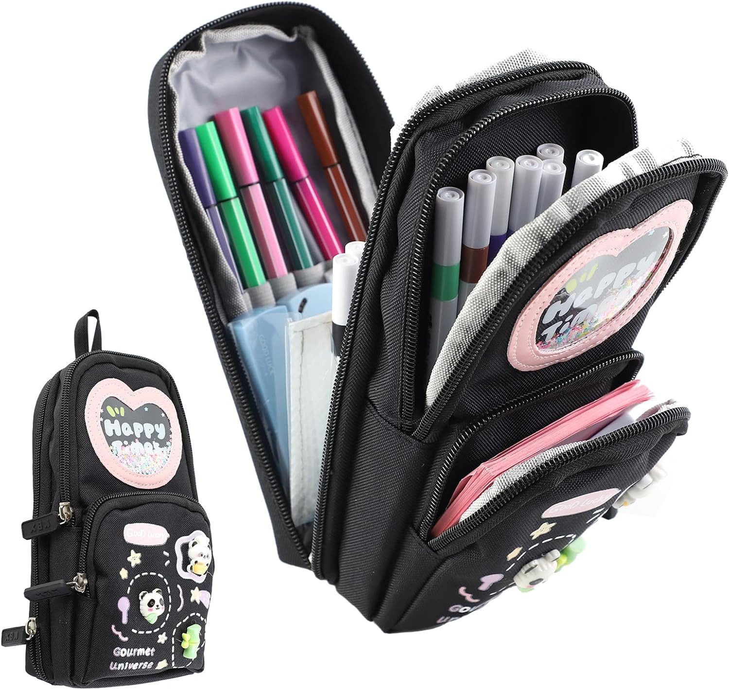 Coonoor Federmäppchen Ästhetisches Federmäppchen mit Fächern – für Damen, Kinder, Erwachsene, Robustes Canvas, 3 Fächer, 6 Taschen, wasserdicht, stylisch.