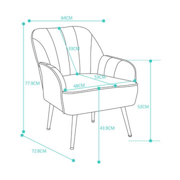SeedWave Sessel Samt Lesesessel mit goldenen Metallbeine, Gemütlicher Lounge Stuhl, Modern Sessel Wohnzimmer, Relaxsessel mit Gekippter Rückenlehne