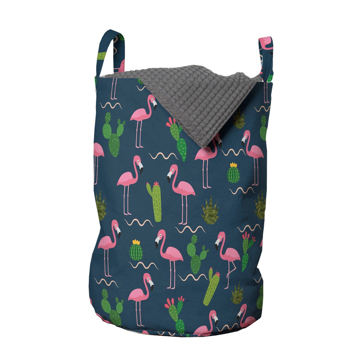 Abakuhaus Wäschesäckchen Wäschekorb mit Griffen Kordelzugverschluss Waschsalons, Cactus für Flamingo-Muster Dunkelpink