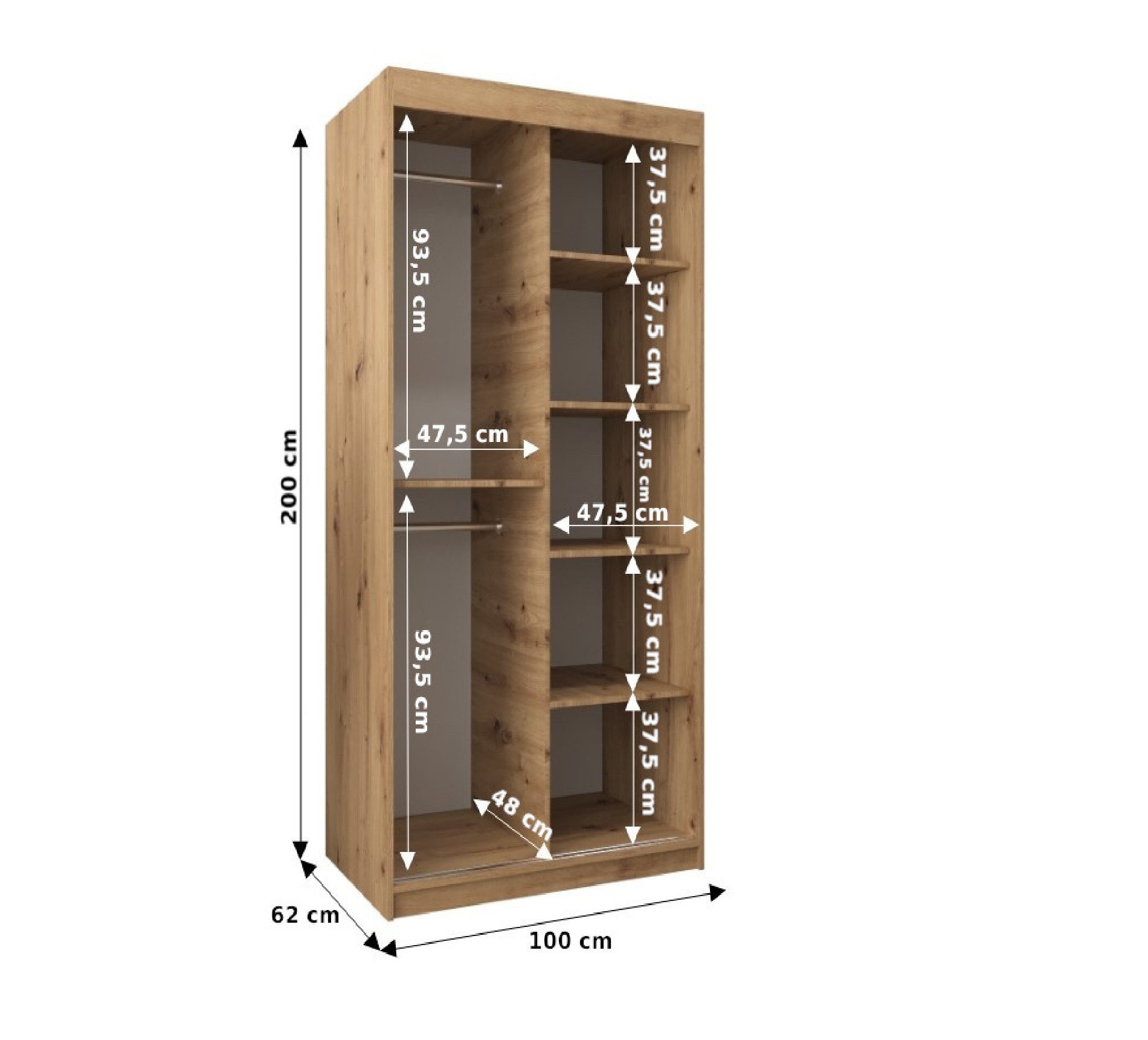 ABIKS MÖBEL Schwebetürenschrank OLD STYLE T2 Schlafzimmerschrank mit Spiegeln, Kleiderstange, Regalen – Bild 4 von 5