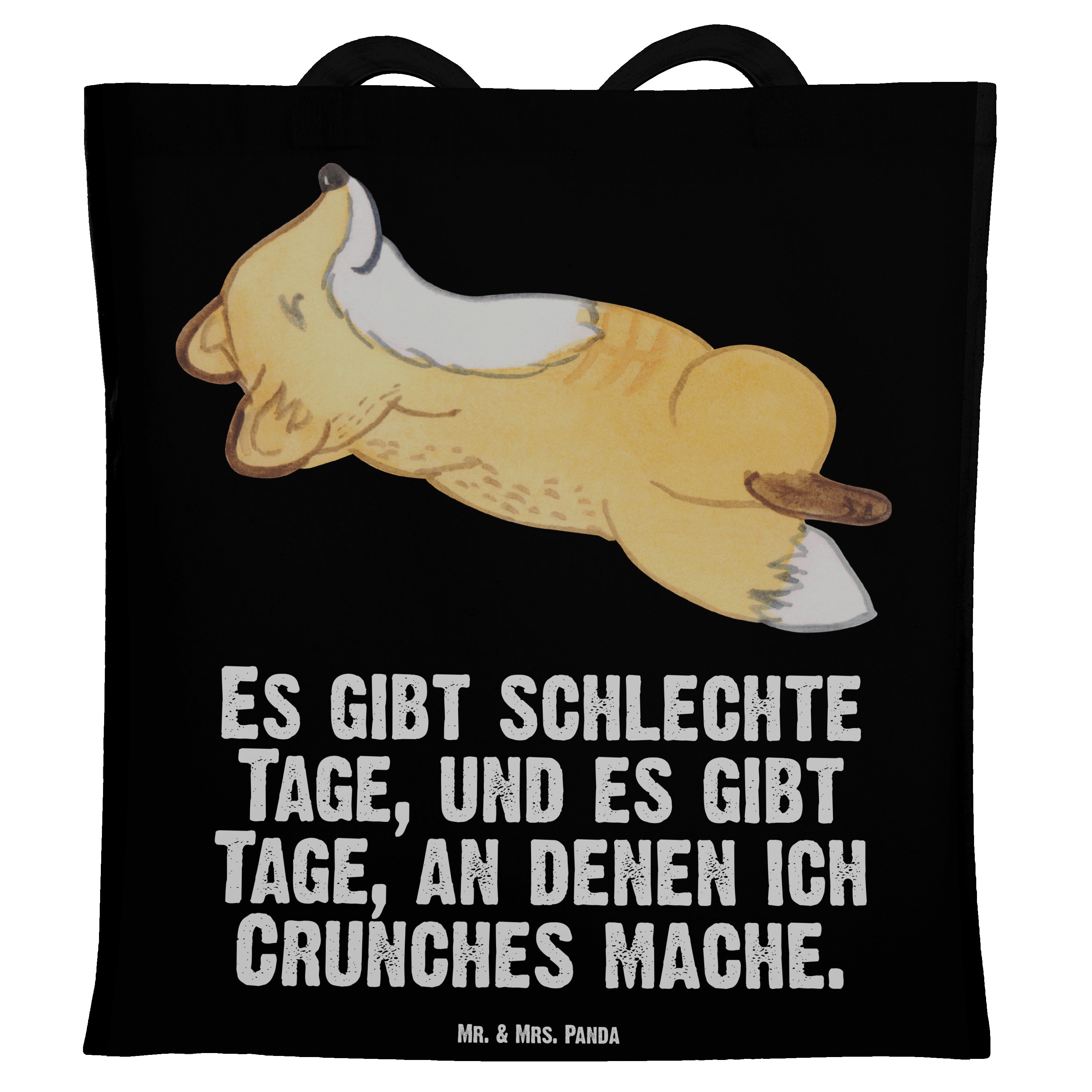 Mr. & Mrs. Panda Tragetasche Fuchs Crunches Tage - Schwarz - Geschenk, Beutel, Gewinn, Beuteltasch (1-tlg)