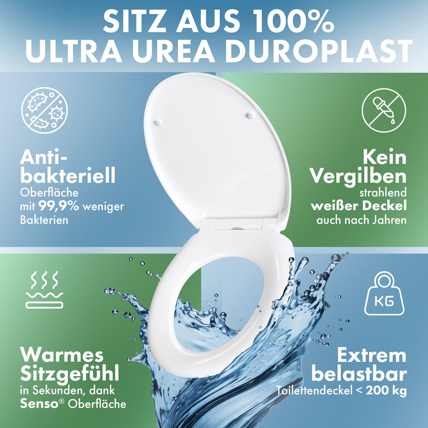 FCS WC-Sitz Mit Softclose & Integriertem Kindersitz – Antibakteriell, Einfach Zu Reinigen (D-Form)