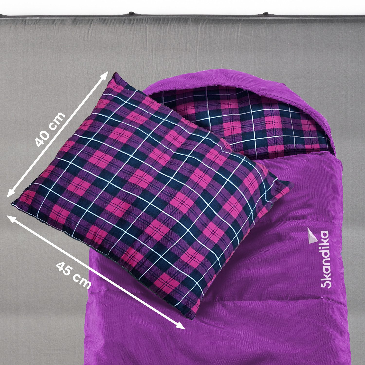 Skandika Reisekissen Dundee Sleepyhead Kopfkissen, Outdoor Camping Kissen, 45x40 cm, Waschbar, weicher Flanell Kissenbezug, mit Füllung, Kompressionspacksack
