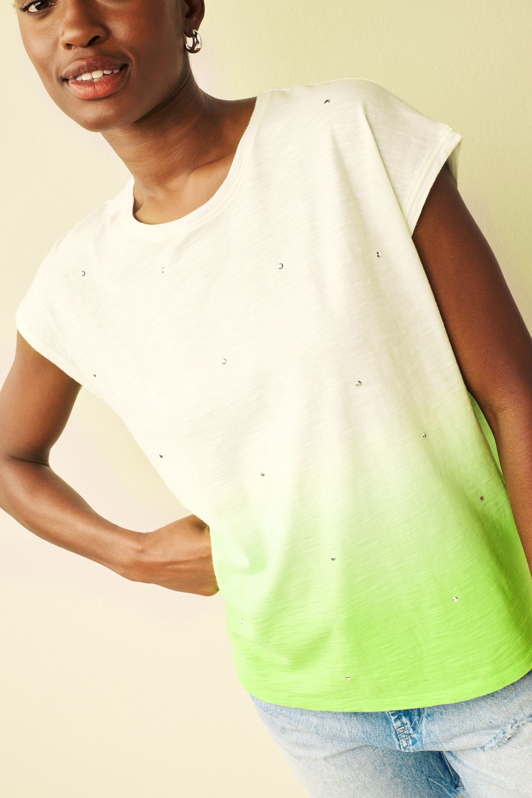 Green Rundhalsausschnitt Sparkle Ombre Kurzärmeliges T-Shirt mit (1-tlg) Next Slub Lime T-Shirt