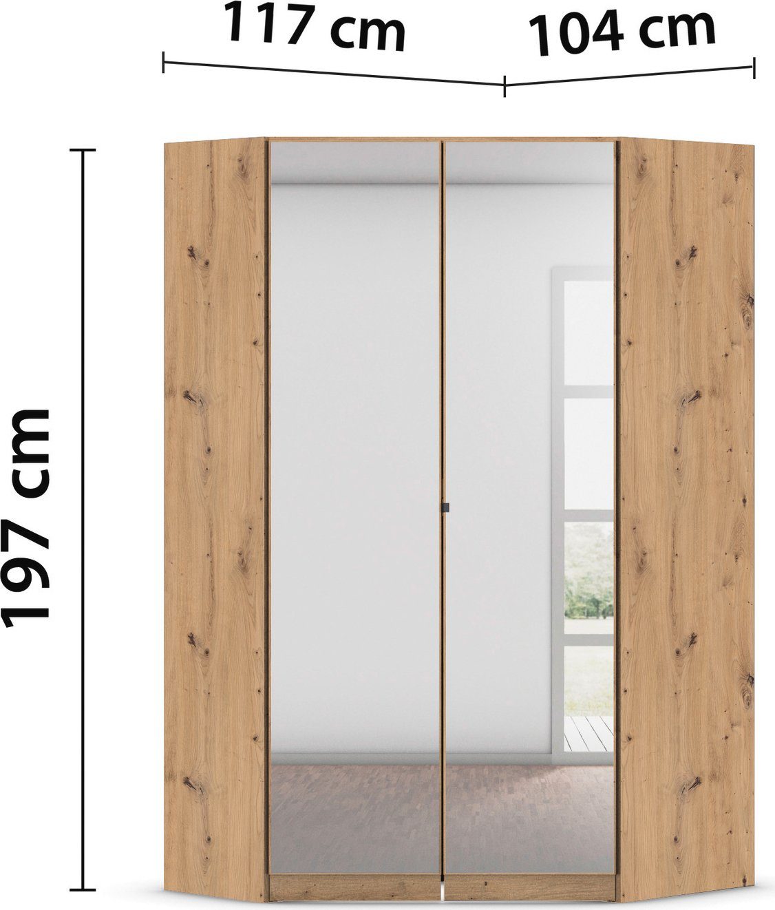 rauch Eckkleiderschrank mit Eiche Artisan Costa Spiegelfront