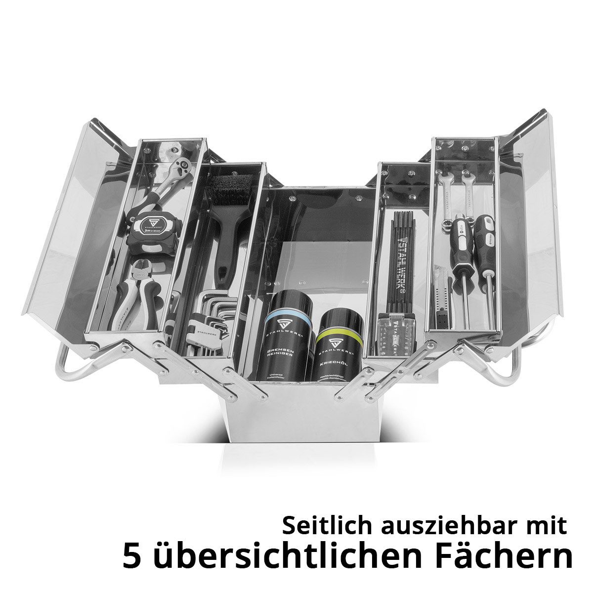 STAHLWERK Werkzeugbox Werkzeugkasten Edelstahl Werkzeugkiste leer Werkzeugbox aus Metall (Packung)