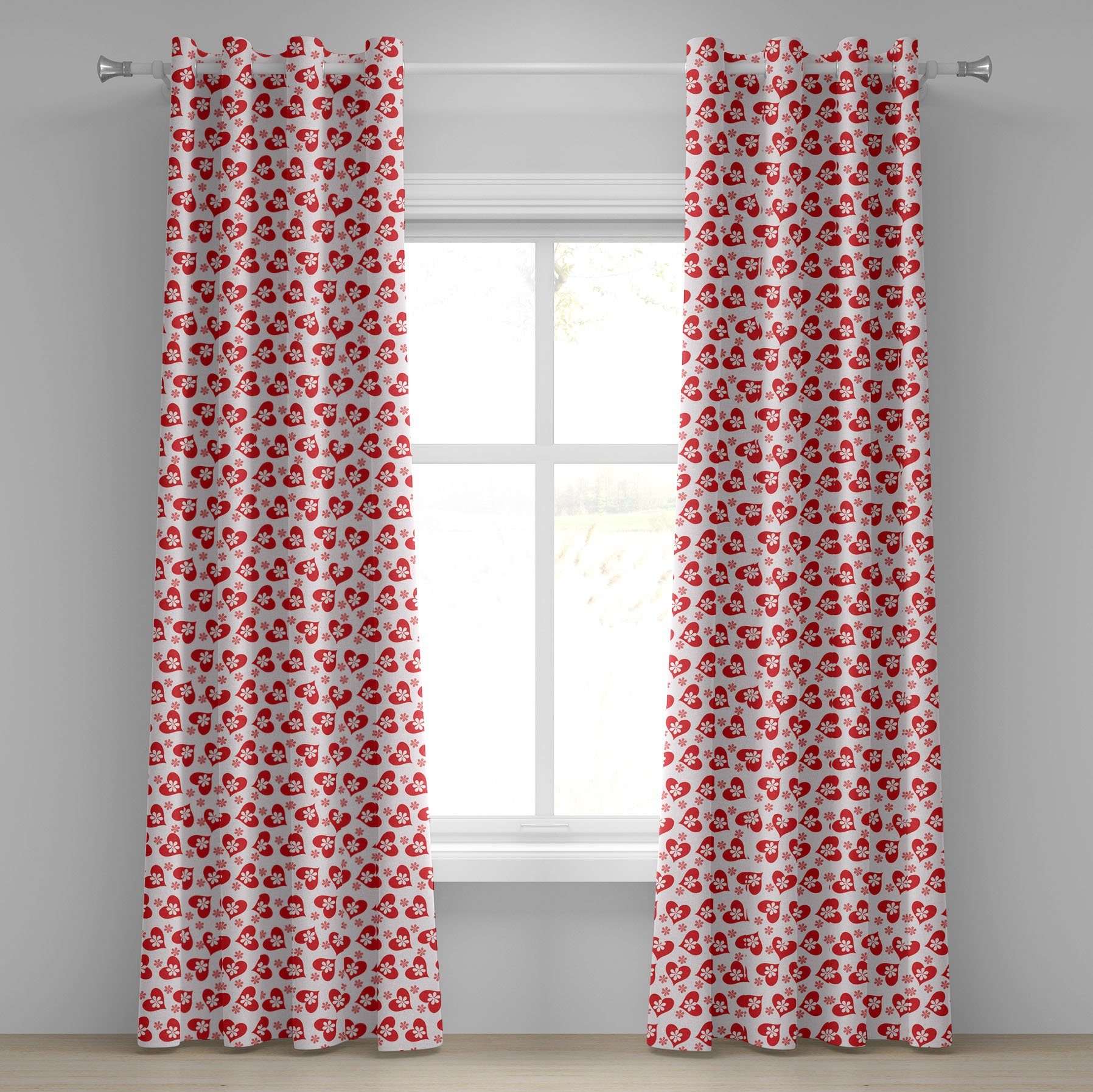 Gardine Dekorative 2-Panel-Fenstervorhänge für Schlafzimmer Wohnzimmer, Abakuhaus, Valentines Blumen Valentinstag