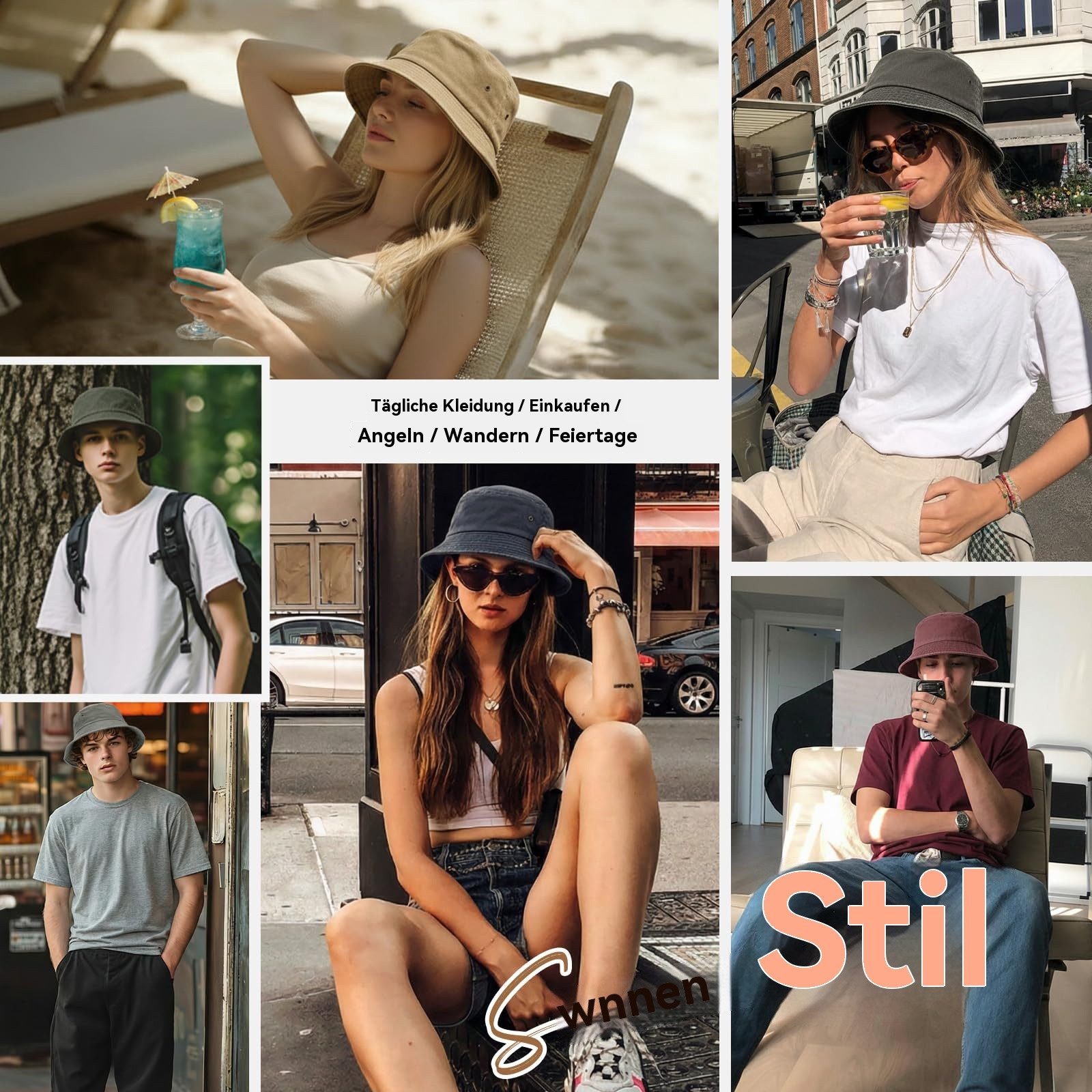 Zaewry Fischerhut Vintage Baumwoll-Anglerhut,Sommer Cap,Sommer Bucket Hat, Unisex faltbarer Anglerhut für Herren, Strand und Outdoor,mit UV-Schutz – Bild 5 von 5