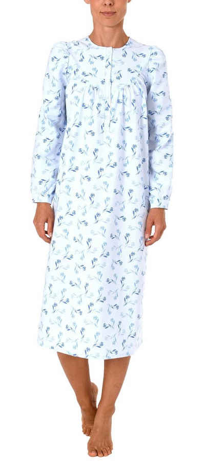 Normann Nachthemd Damen Finette Nachthemd fraulich mit Knopfleiste am Hals – auch in Übergrössen – 61885