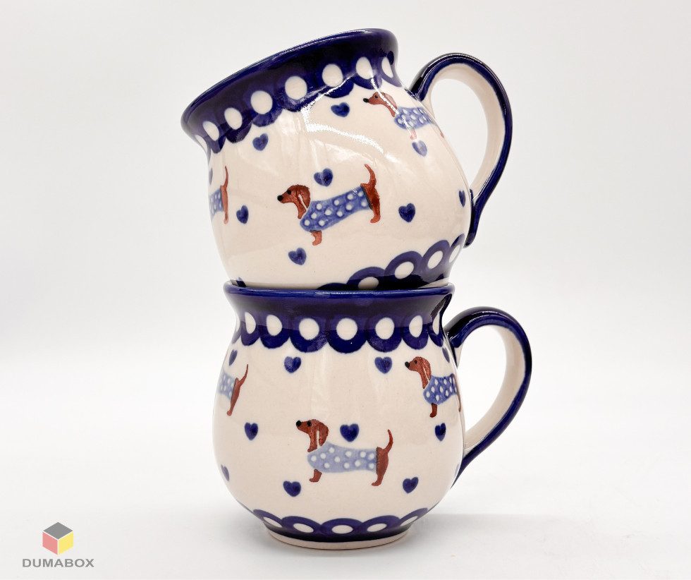 Ceramika Bolesławiecka Kalich Becher Handgefertigte Bunzlauer Keramik DACHSHUND Becher 300 ml