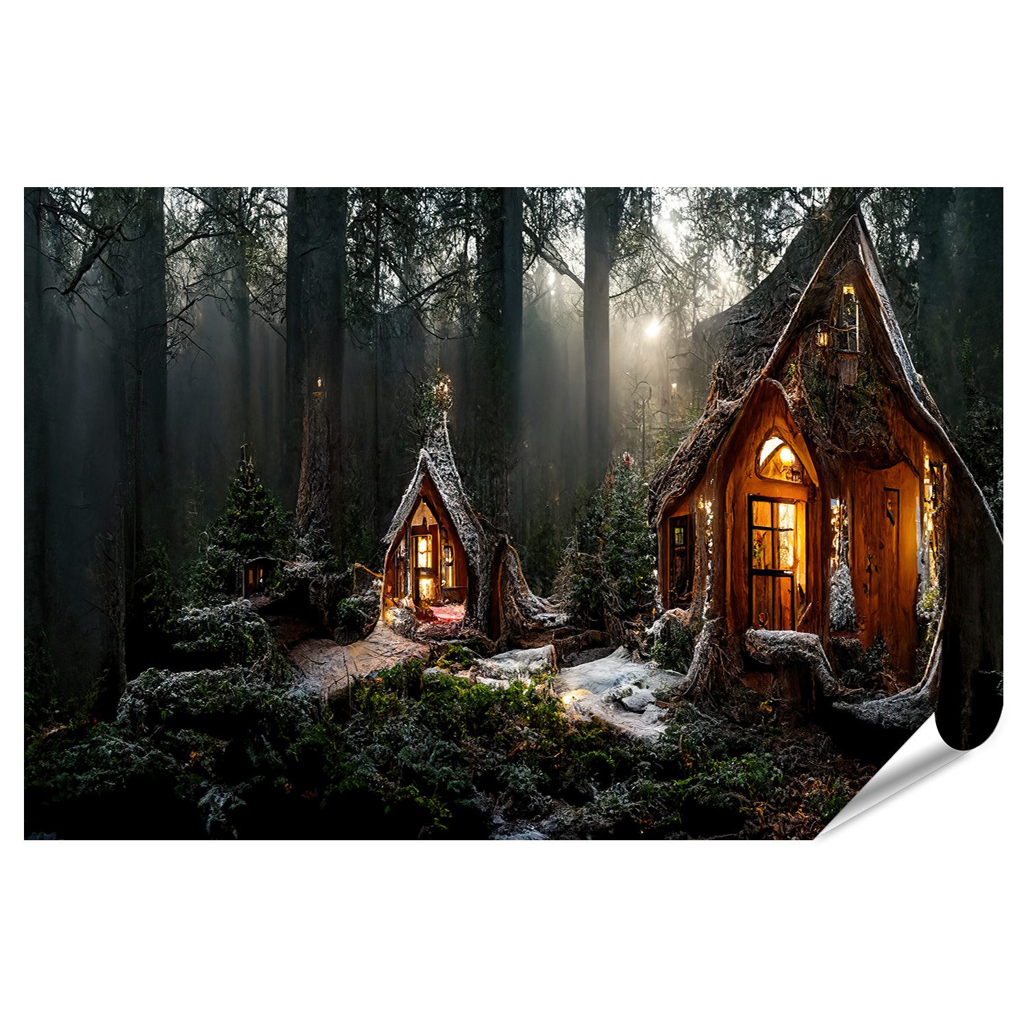 islandburner Poster Das Haus vom Weihnachtsmann im Zauberwald schön geschmückte Bilder
