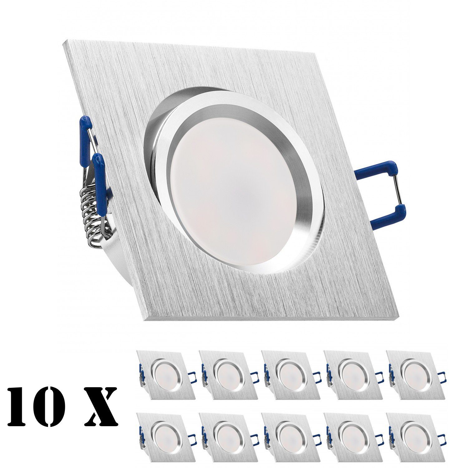 10er flach Einbaustrahler in LED gebürstet mit LED 5W Einbaustrahler LEDANDO extra aluminium Set