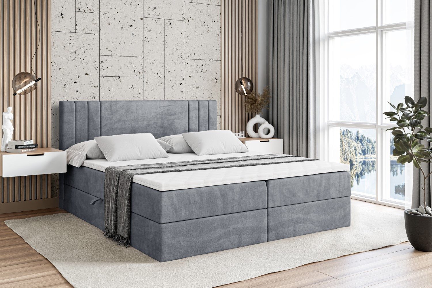 ALTDECOR Boxbett IDRIKO (Multipocket-Matratze H4, H3 Matratze Bonellfederung, Topper, Kopfteil)