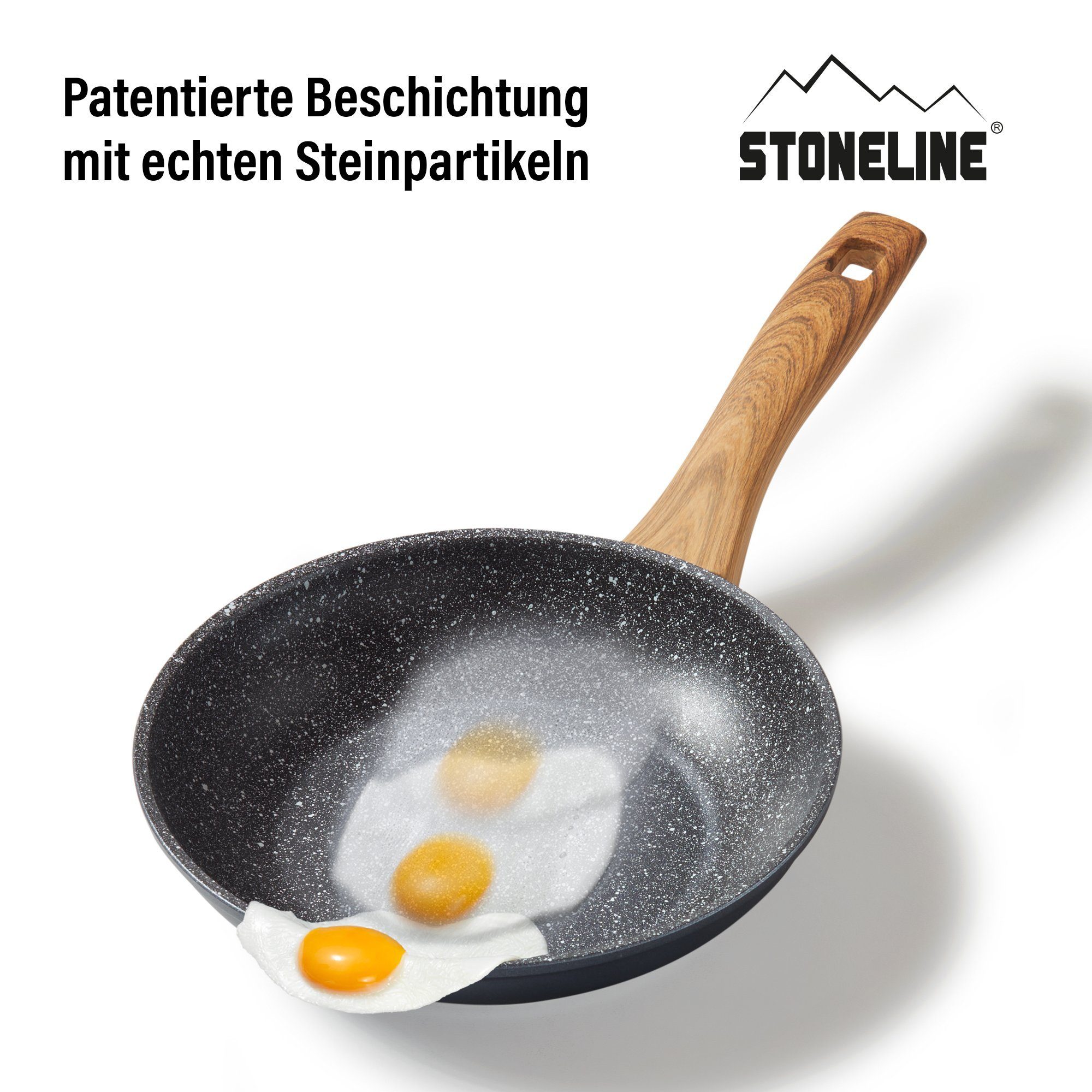 mit (3-tlg), Braun echten Made Germany in induktionsgeeignet, STONELINE Steinpartikeln, Bratpfanne, Aluminium