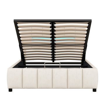 WISHDOR Polsterbett Plattformbett, Daybed, Doppelbett, Familienbett, Gästebett (Modernes Bettgestell mit Stauraum, mit LED-Beleuchtung 140x200cm), Ohne Matratze