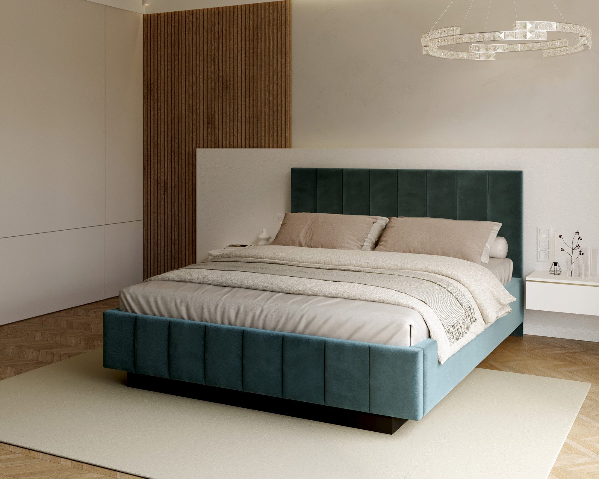 thematys Polsterbett mit Bettkasten 120x200, 140x200, 160x200, 180x200cm (MADE IN EU - mit hochwertigem Velours Bezug, Bettrahmen, Bett, Optional mit Matratze bestellbar, mit großen gepolsterten Kopfteil, mit Bettkasten zum aufklappen), Metallrahmen mit Lattenrost, hydraulische Klappfunktion für Stauraum