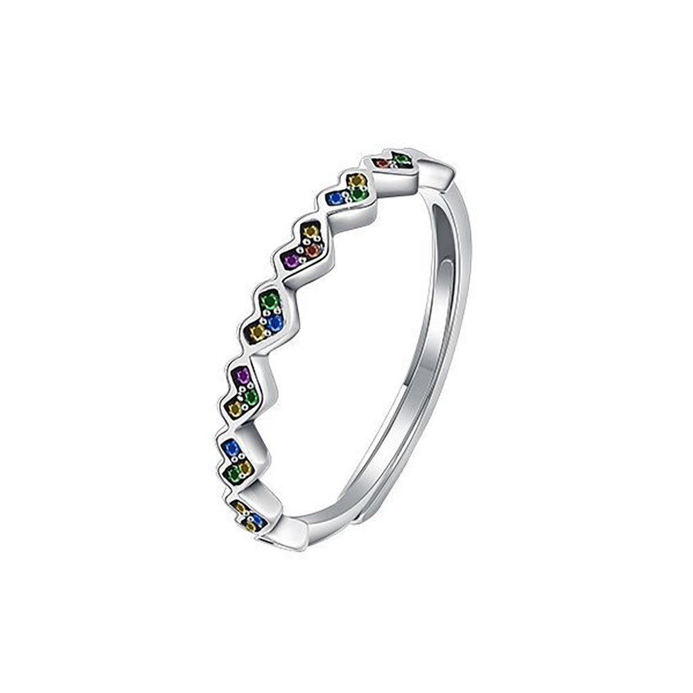 The Beauty House Fingerring Damen Ring mit Herzchen und bunten Zirkonia